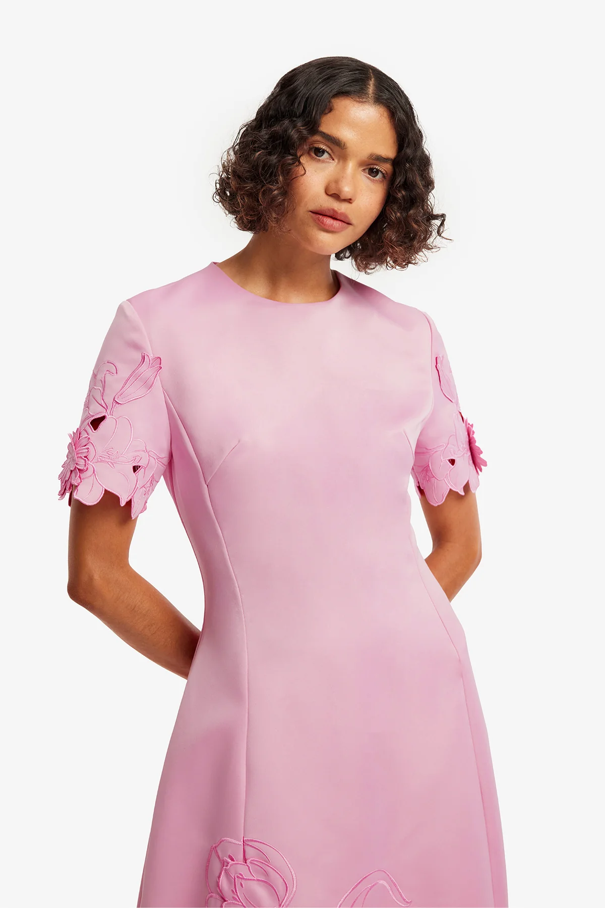 Caroline Appliqué Short Sleeve Midi Dress - Flamingo - Image 6