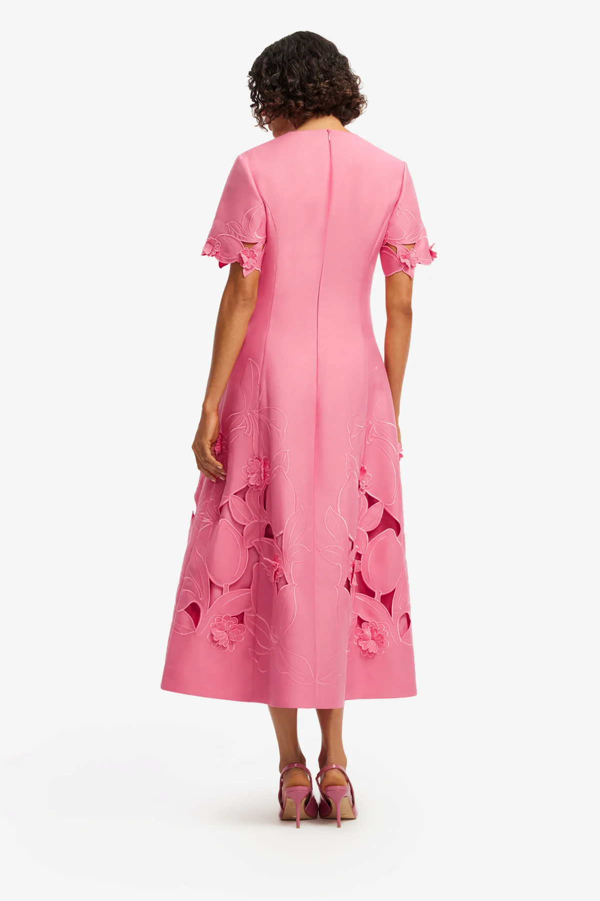 Caroline Appliqué Short Sleeve Midi Dress - Fuchsia - Image 5