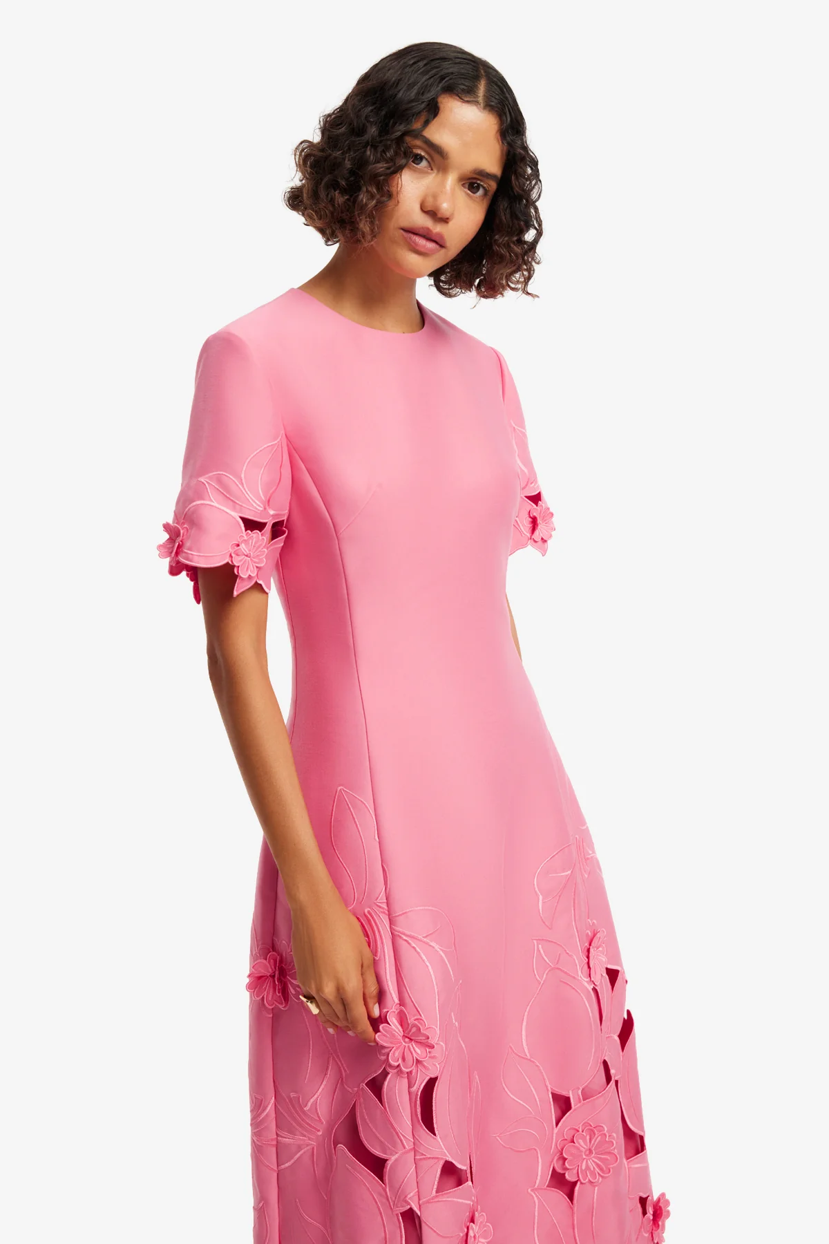 Caroline Appliqué Short Sleeve Midi Dress - Fuchsia - Image 6