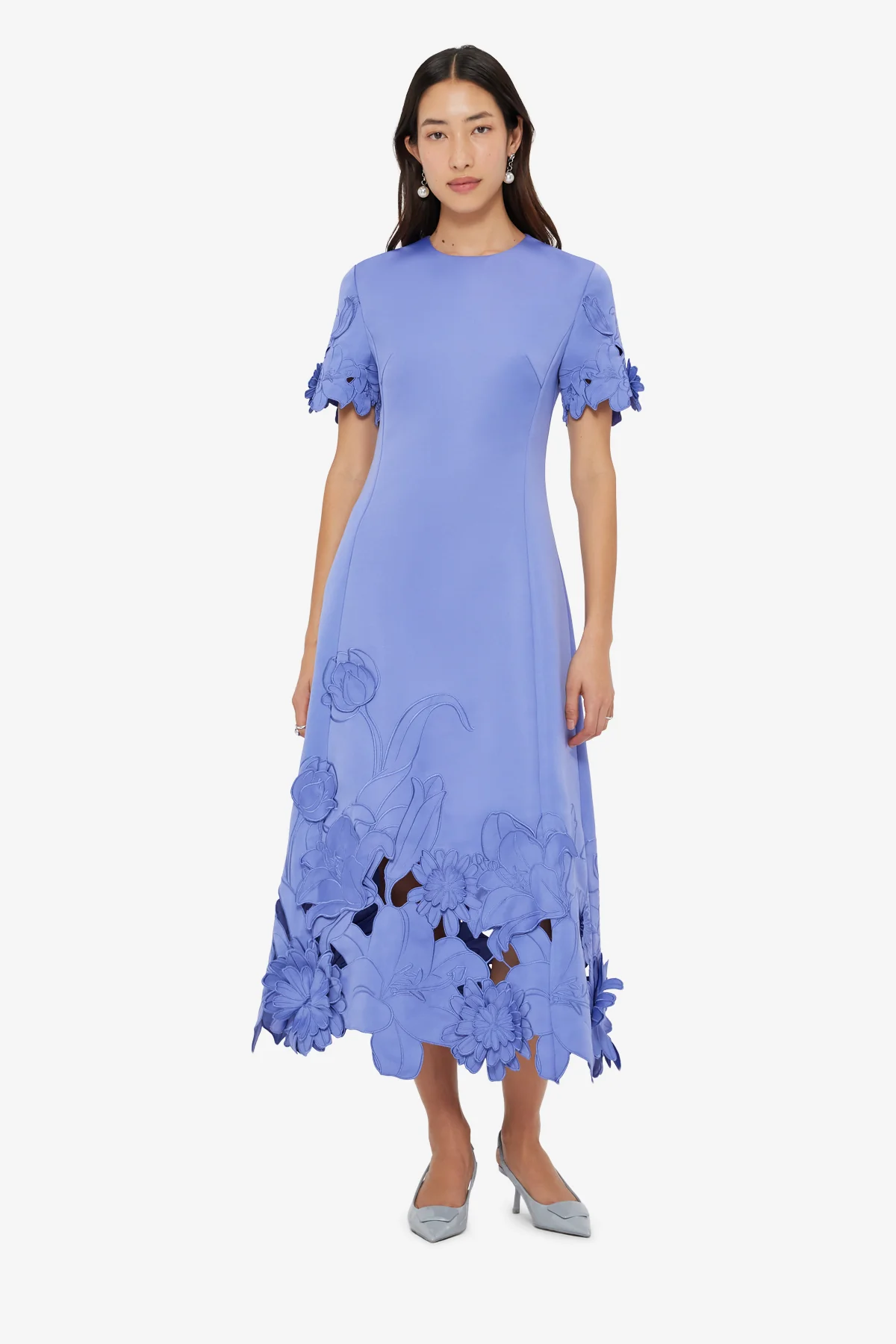 Caroline Appliqué Short Sleeve Midi Dress - Moonlight - Image 3
