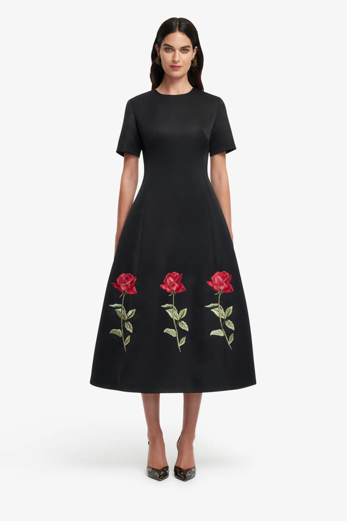 Caroline Embellished Rose Midi Dress - Ebony - Image 2
