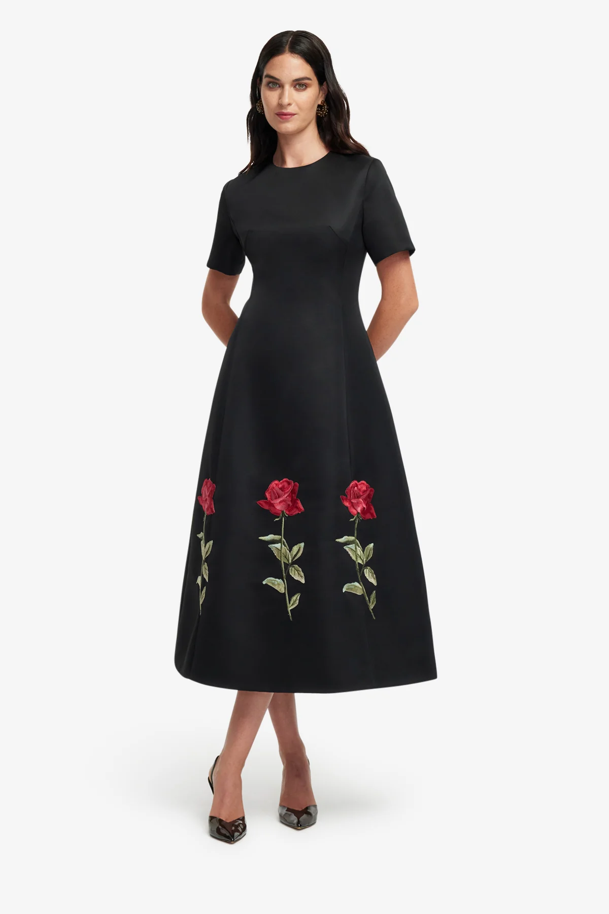 Caroline Embellished Rose Midi Dress - Ebony - Image 3