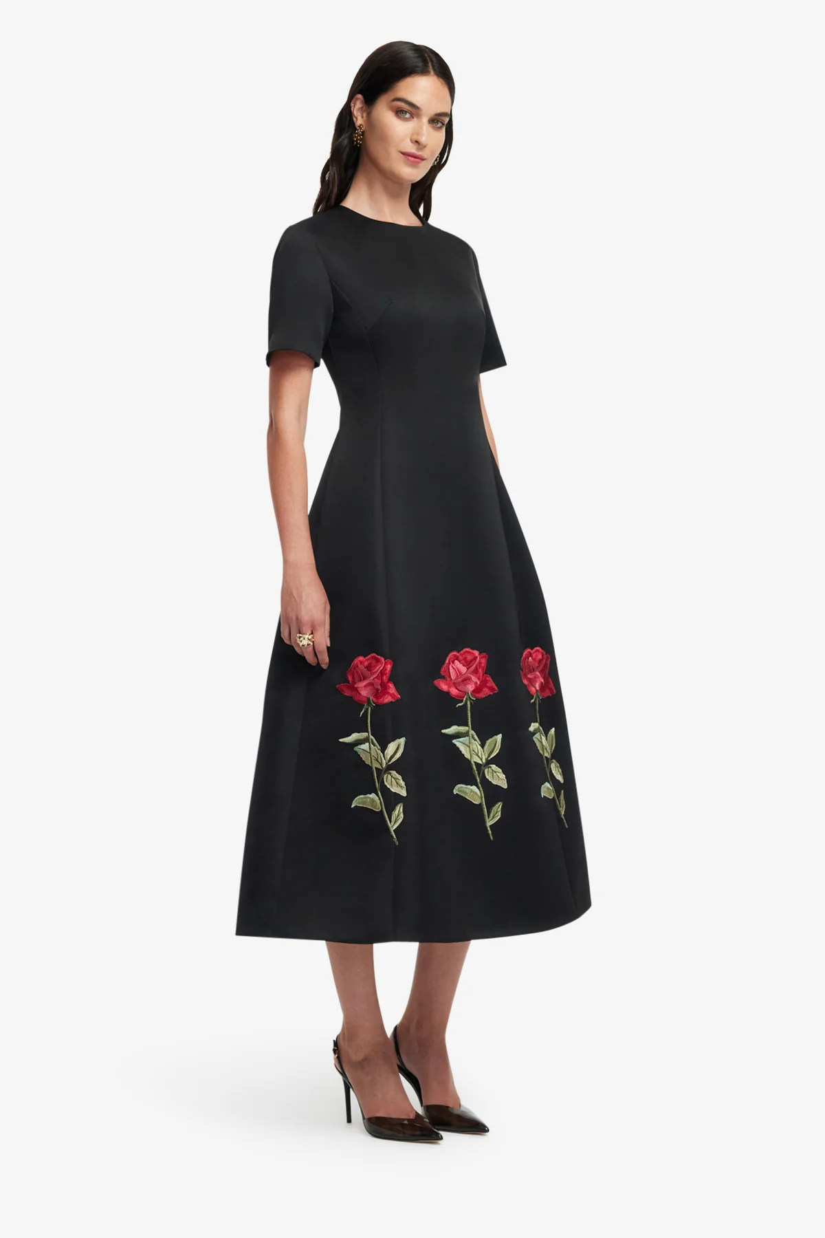 Caroline Embellished Rose Midi Dress - Ebony - Image 4
