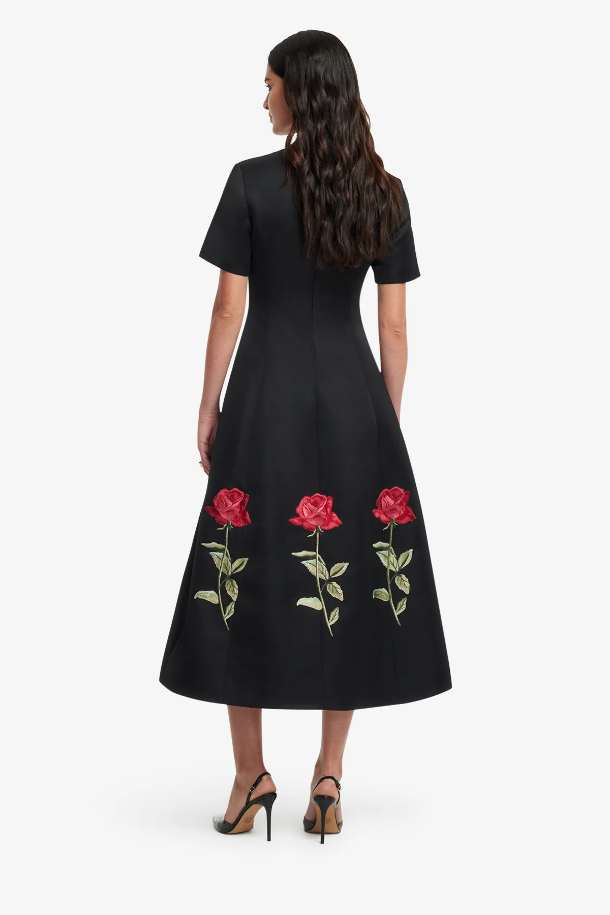 Caroline Embellished Rose Midi Dress - Ebony - Image 5