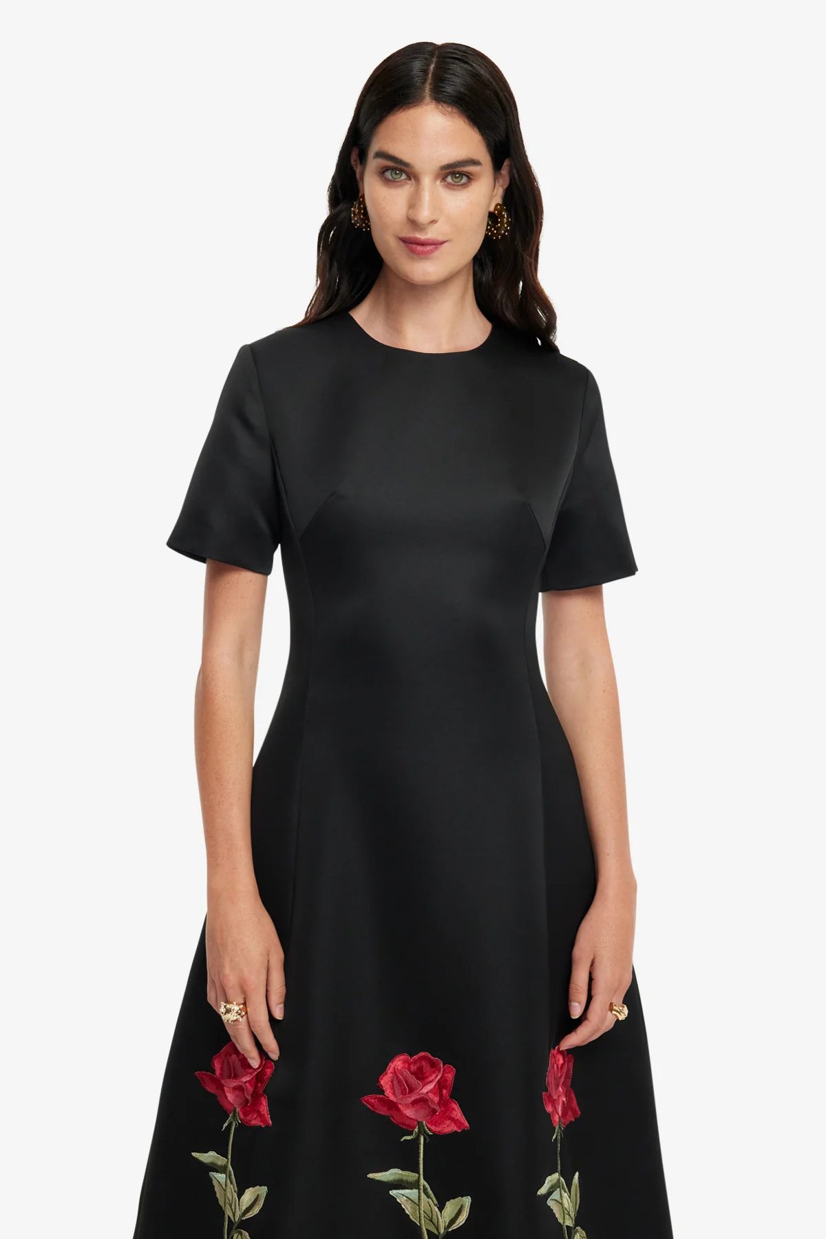 Caroline Embellished Rose Midi Dress - Ebony - Image 6