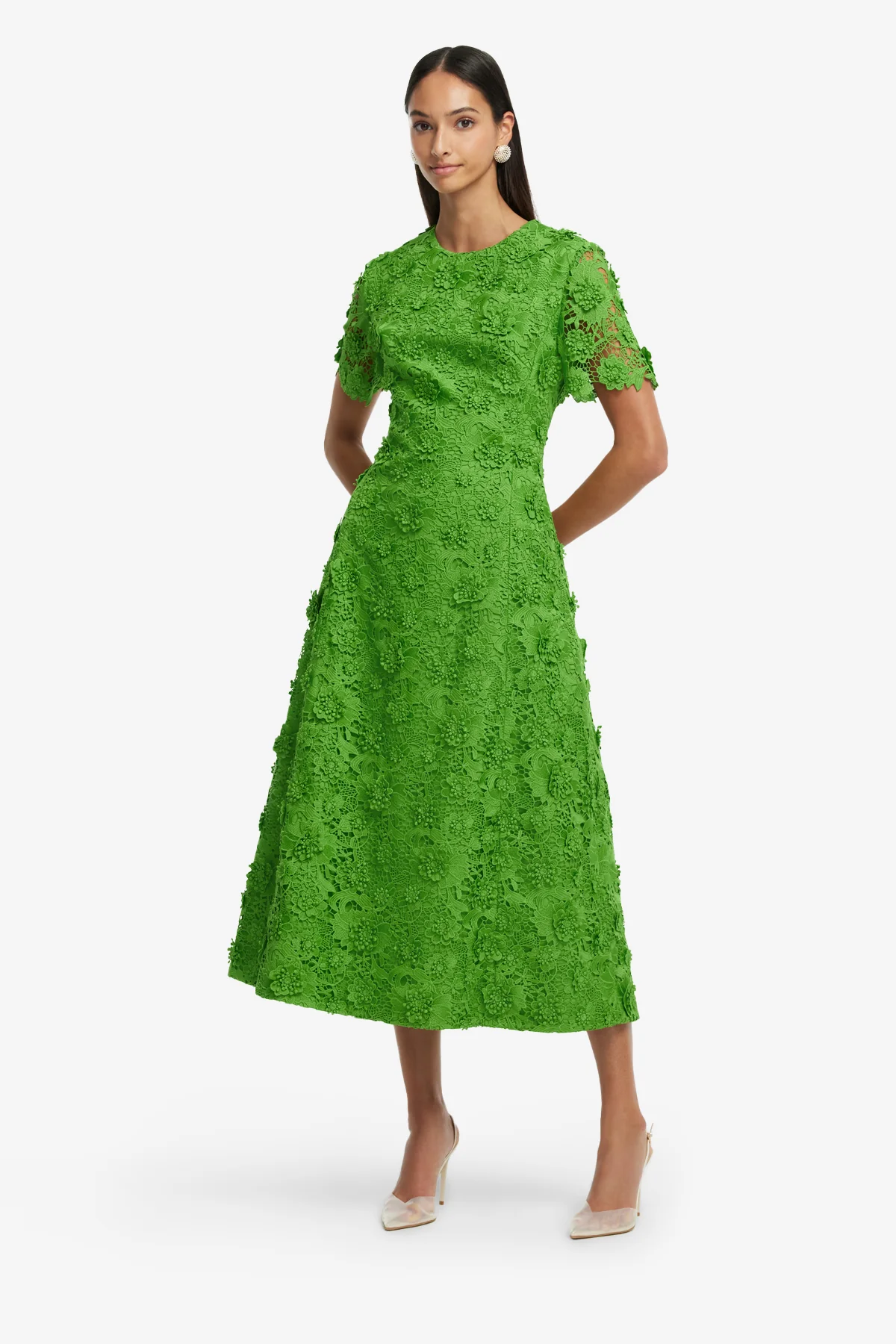 Caroline Lace Short Sleeve Midi Dress - Fern - Image 3