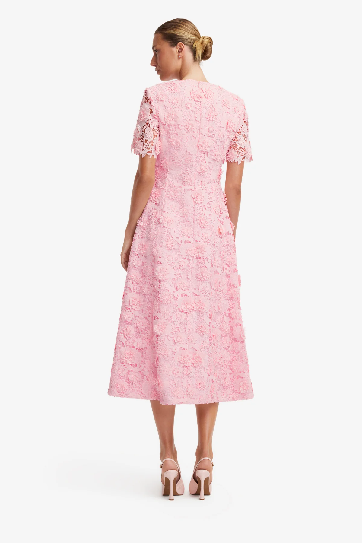 Caroline Lace Short Sleeves Midi Dress - Blush Pink - Image 6