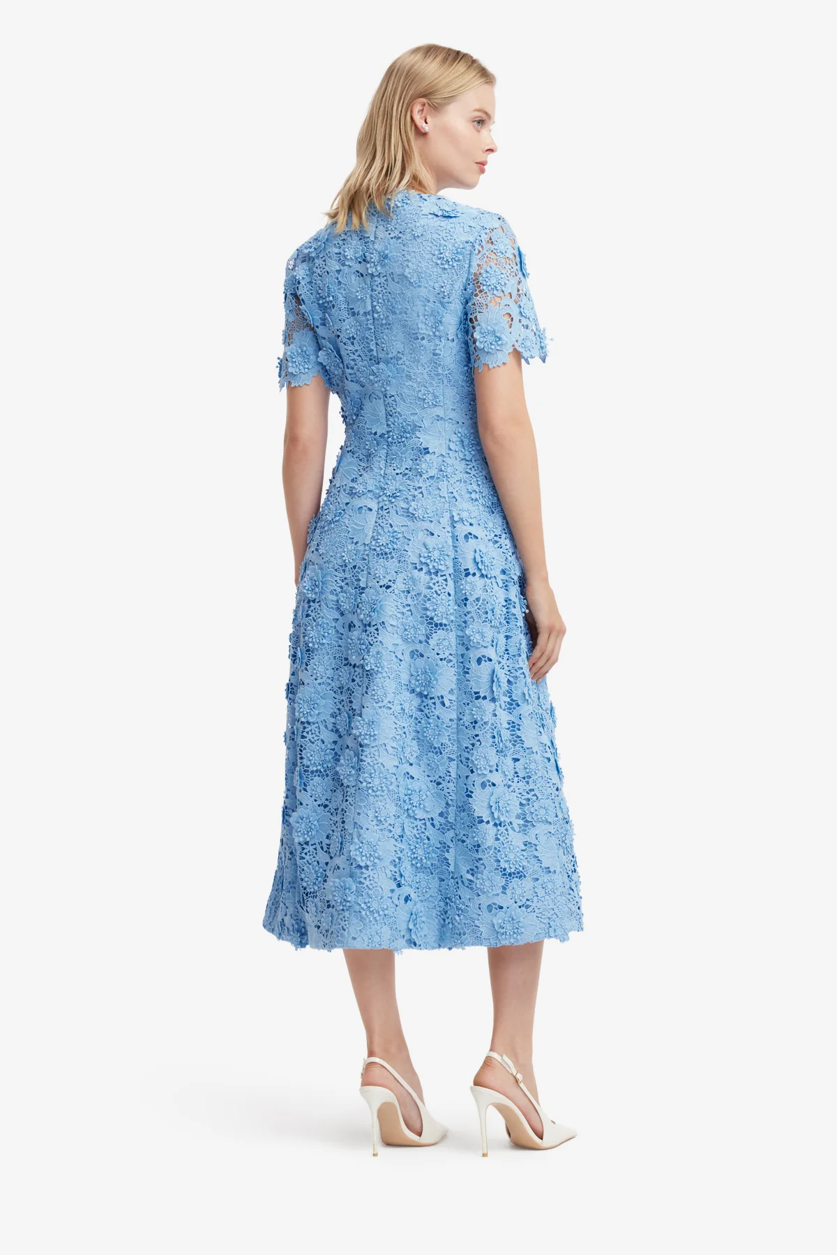 Caroline Lace Short Sleeves Midi Dress - Pastel Blue - Image 5