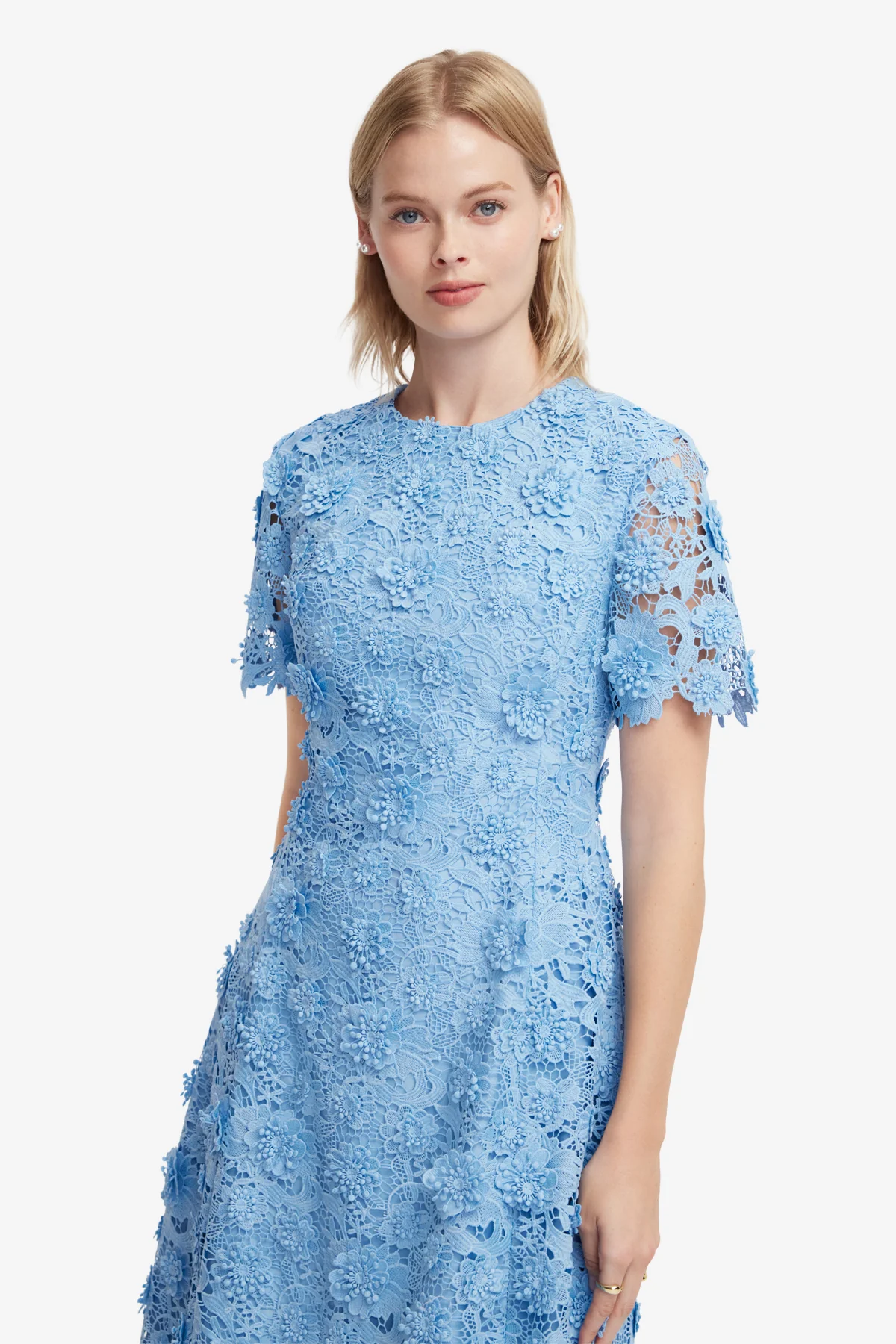 Caroline Lace Short Sleeves Midi Dress - Pastel Blue - Image 6