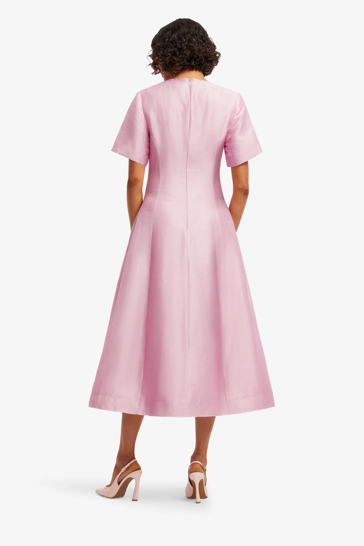 Caroline Short Sleeve Midi Dress - Bouquet Print in Pastel Pink - Image 5
