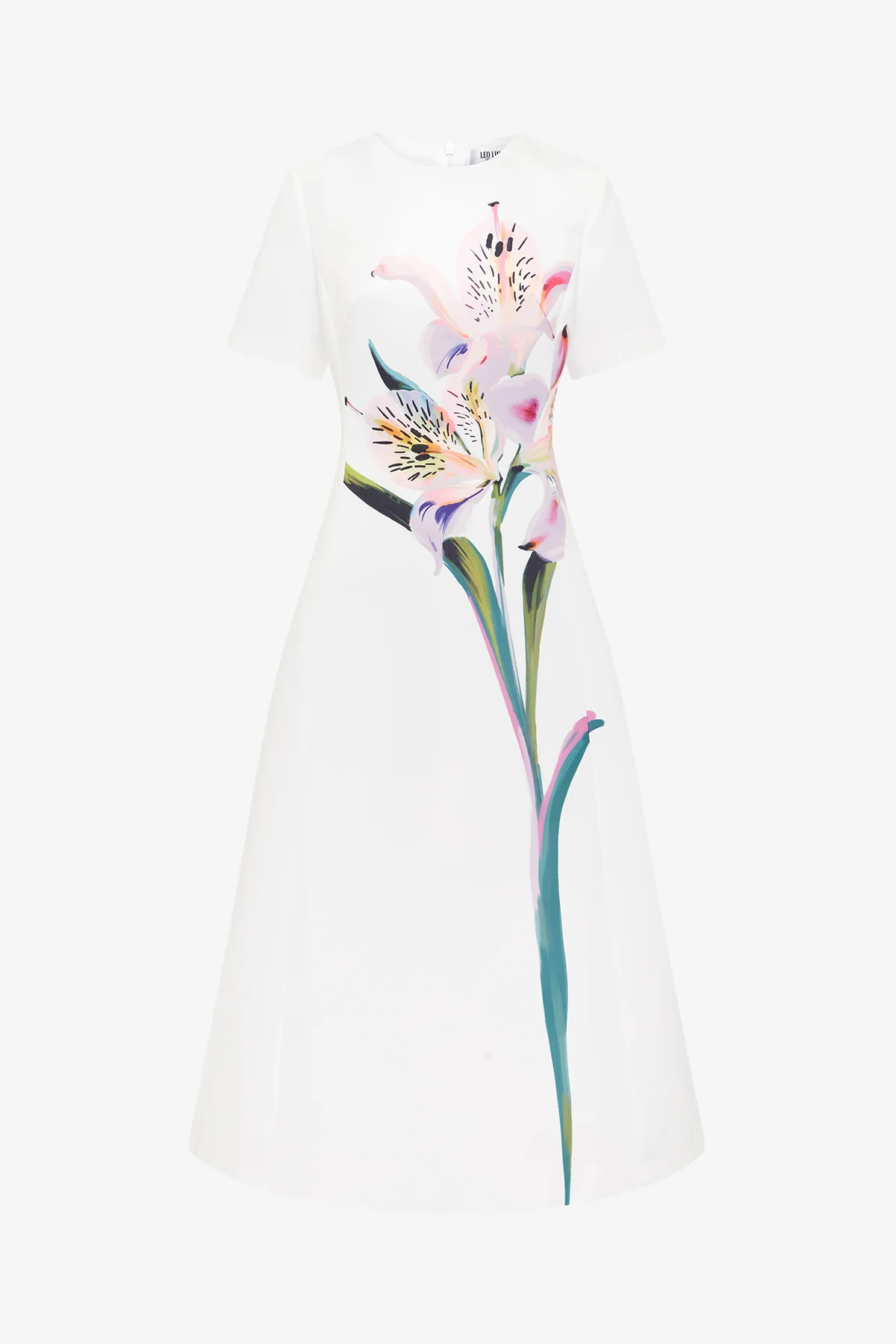 Caroline Short Sleeve Midi Dress - Lily Print in Snow