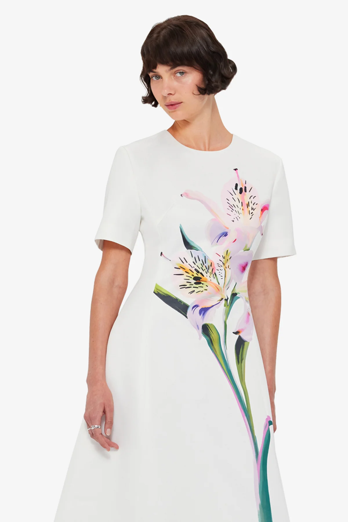 Caroline Short Sleeve Midi Dress - Lily Print in Snow - Image 6