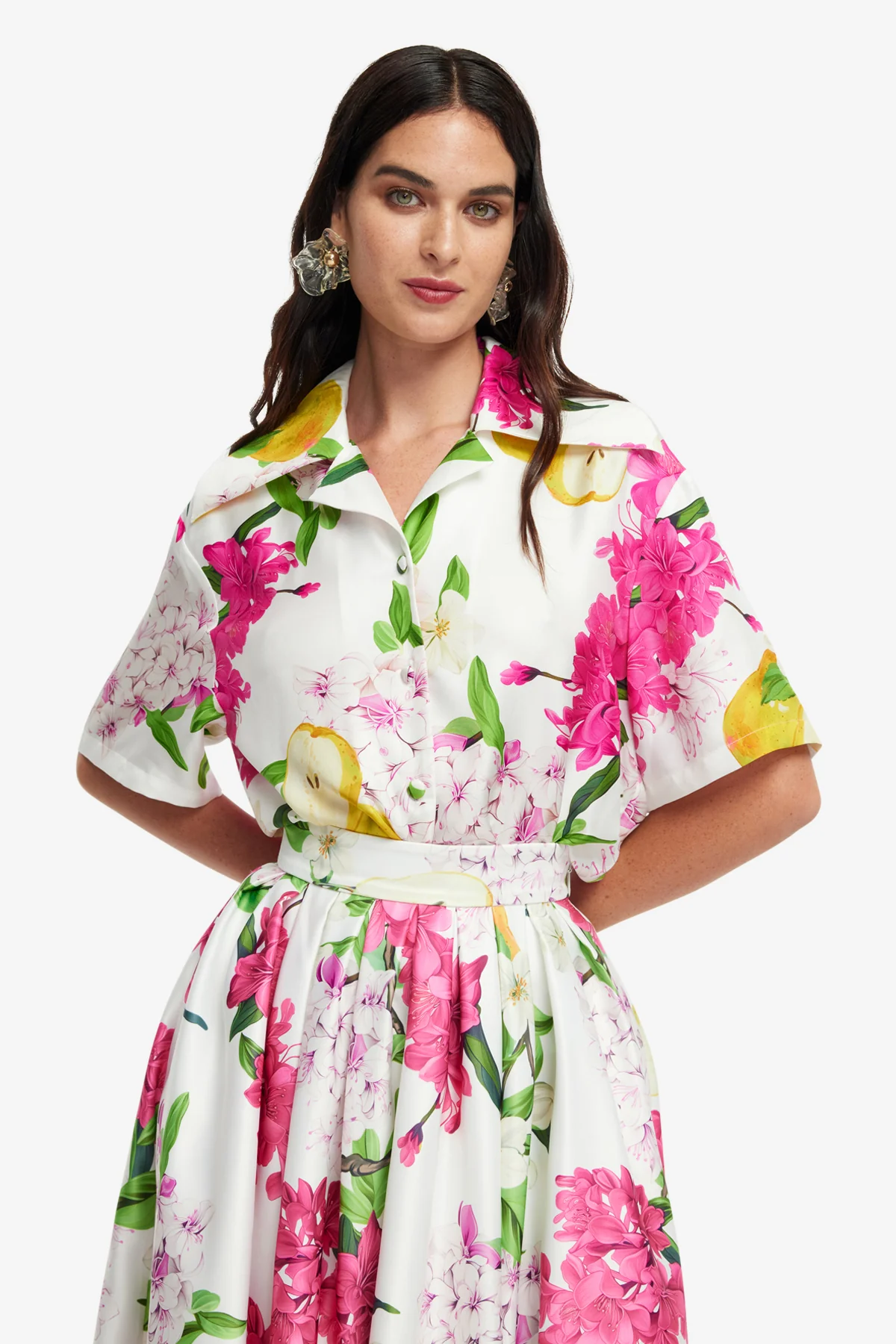 Casey Silk Button Shirt - Floral Pear Print - Image 6