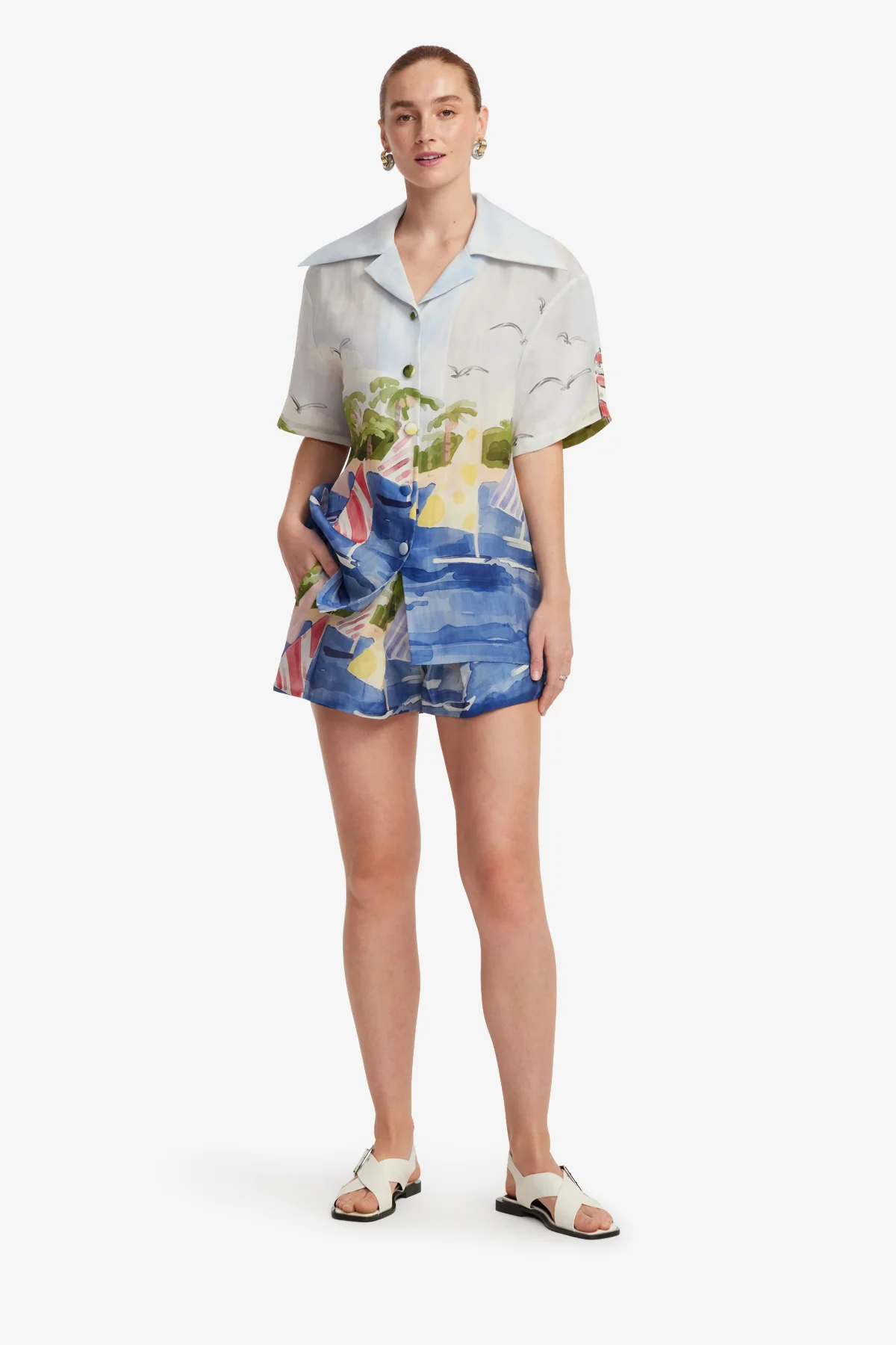 Casey Silk Button Shirt - Nautical Print - Image 3