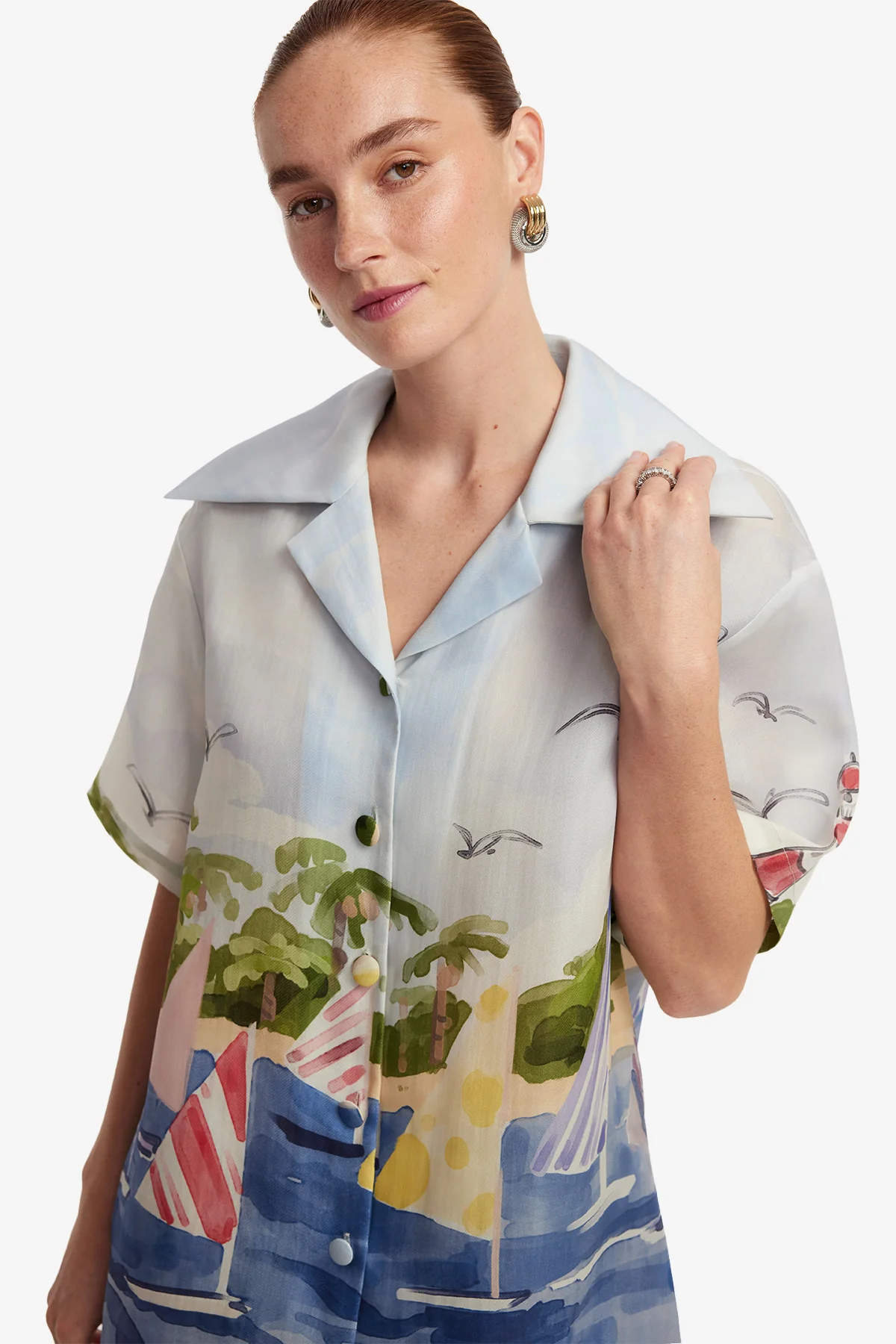 Casey Silk Button Shirt - Nautical Print - Image 6