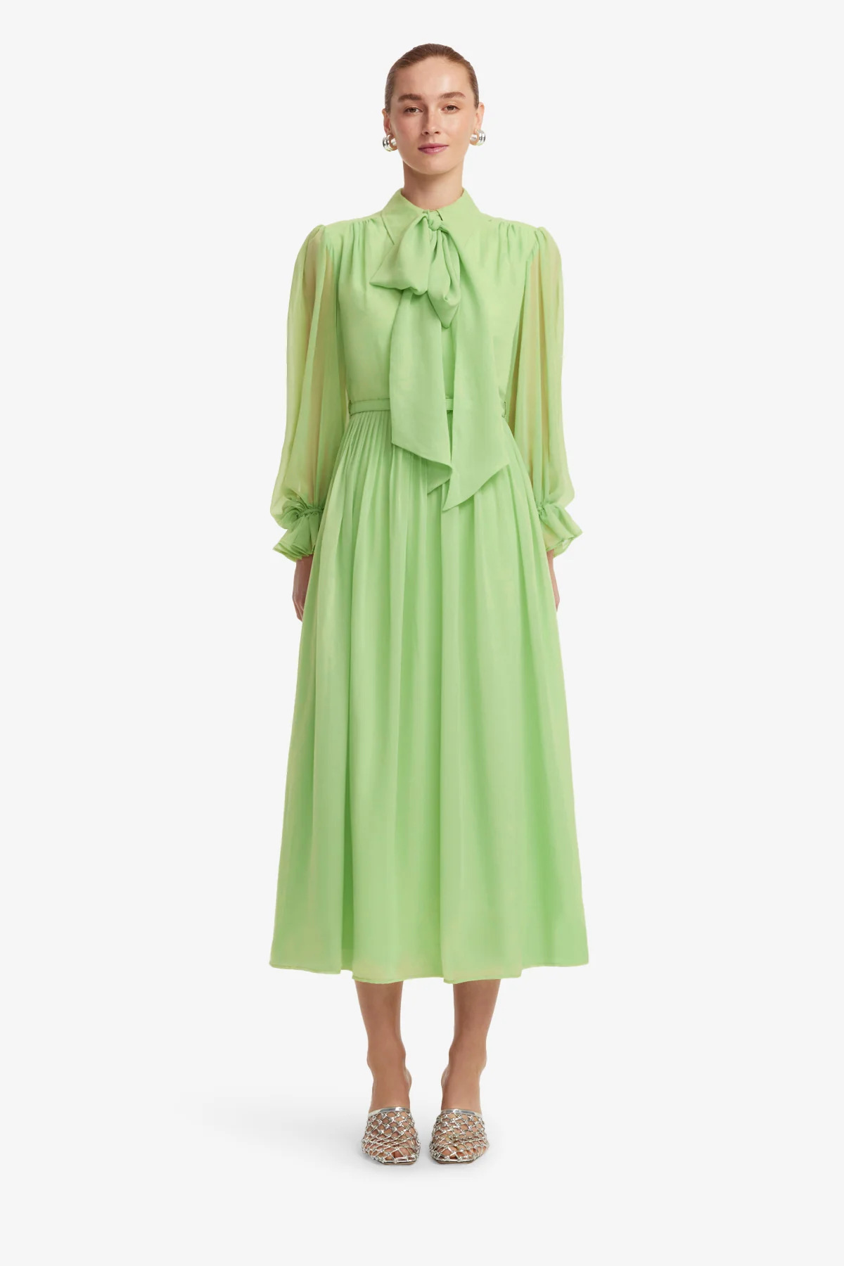 Cassie Tie Neck Midi Dress - Juniper Green - Image 2
