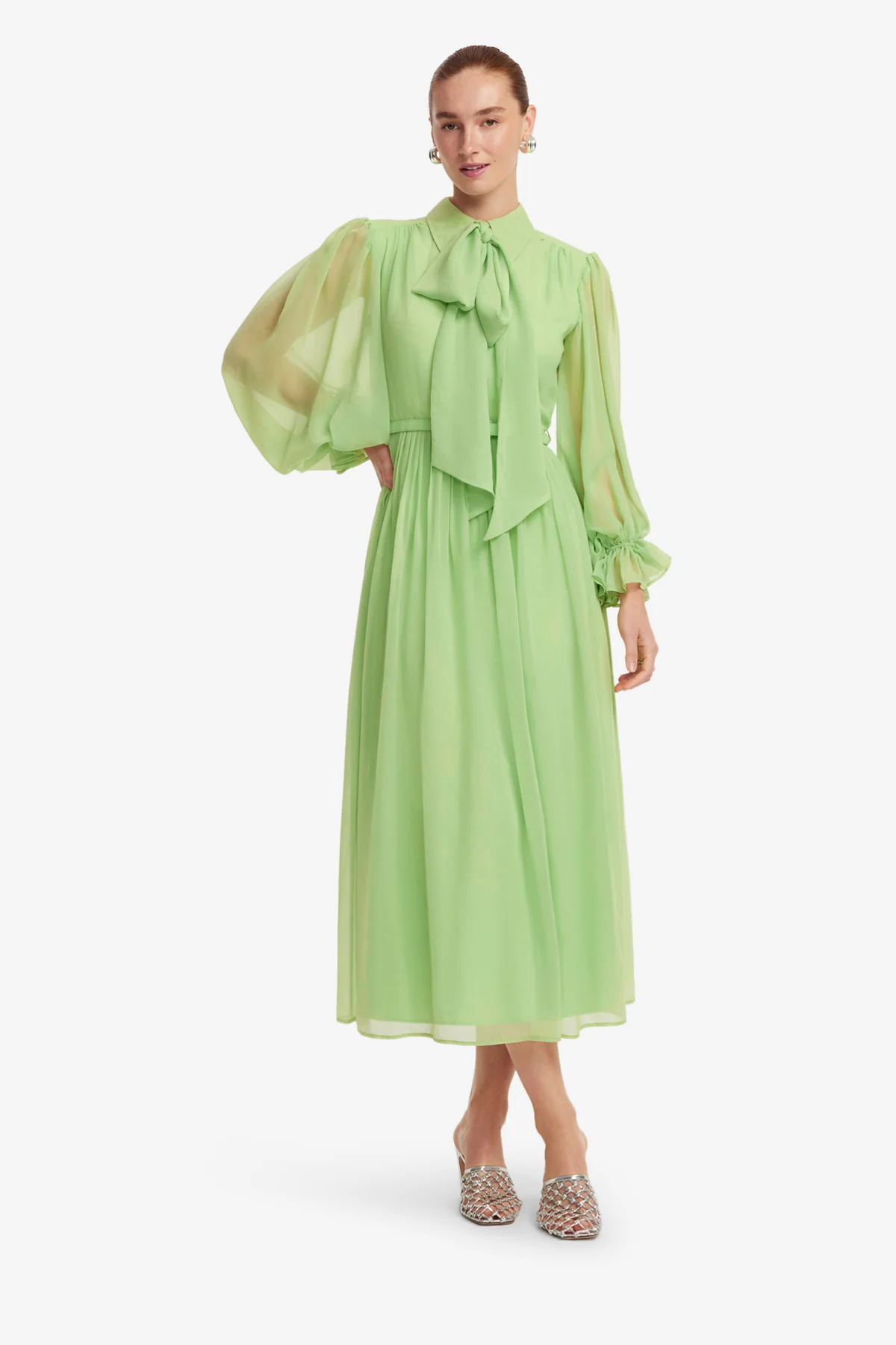 Cassie Tie Neck Midi Dress - Juniper Green - Image 3