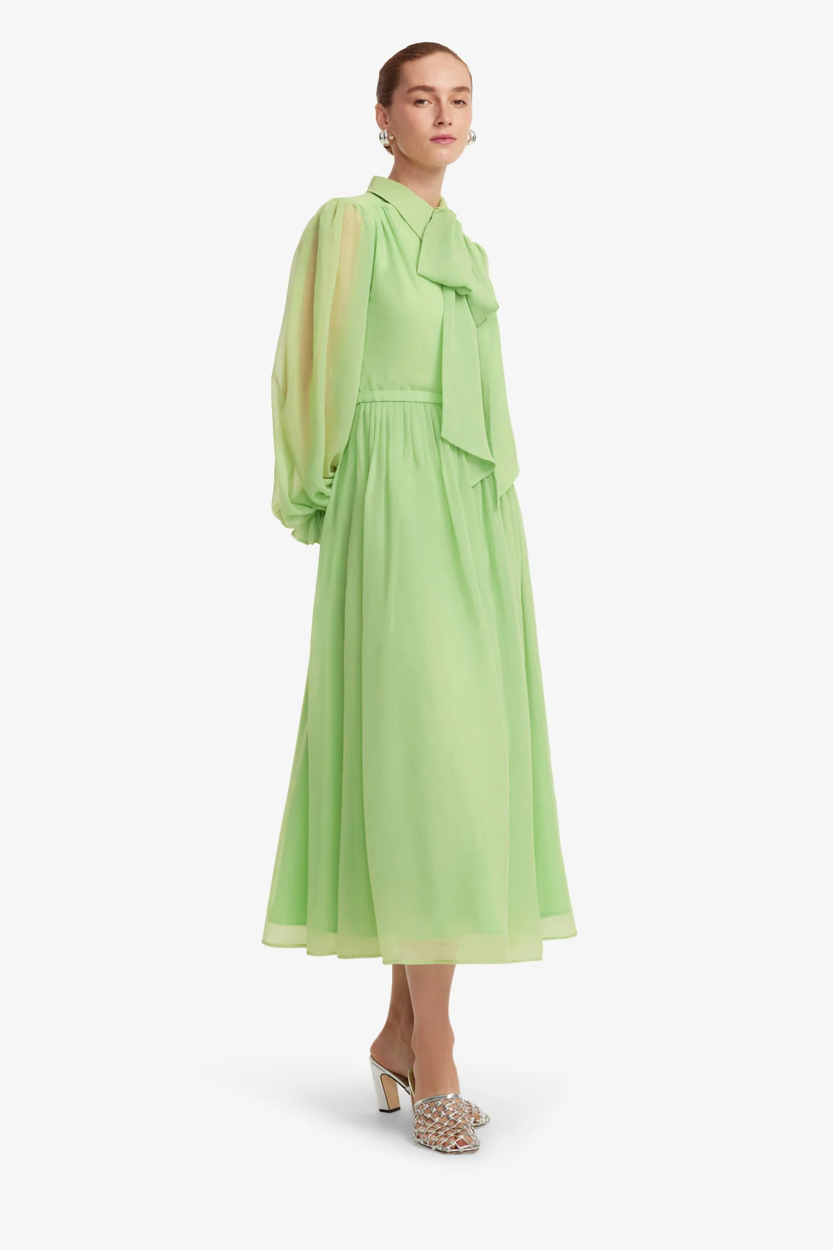 Cassie Tie Neck Midi Dress - Juniper Green - Image 4