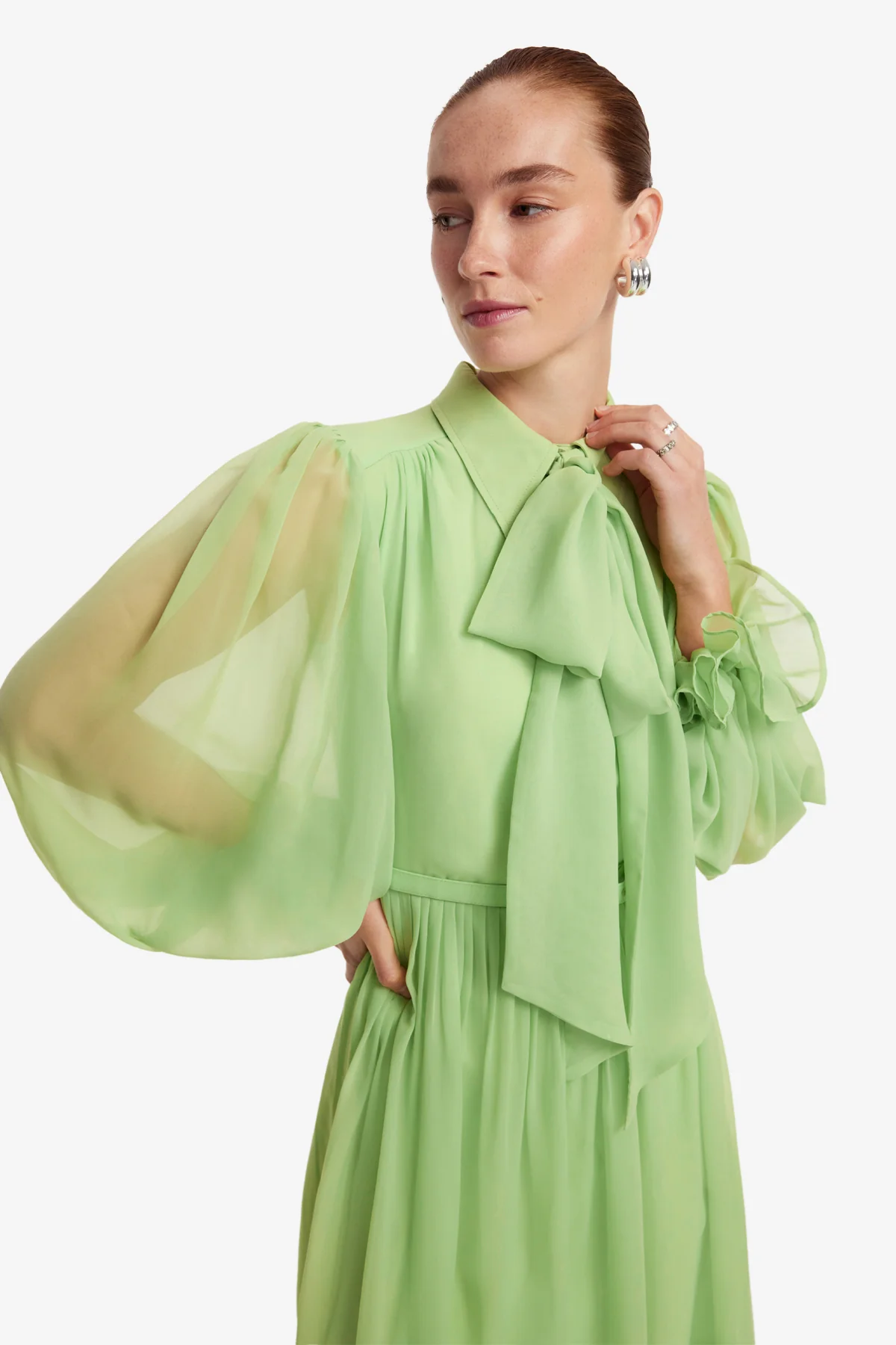 Cassie Tie Neck Midi Dress - Juniper Green - Image 6