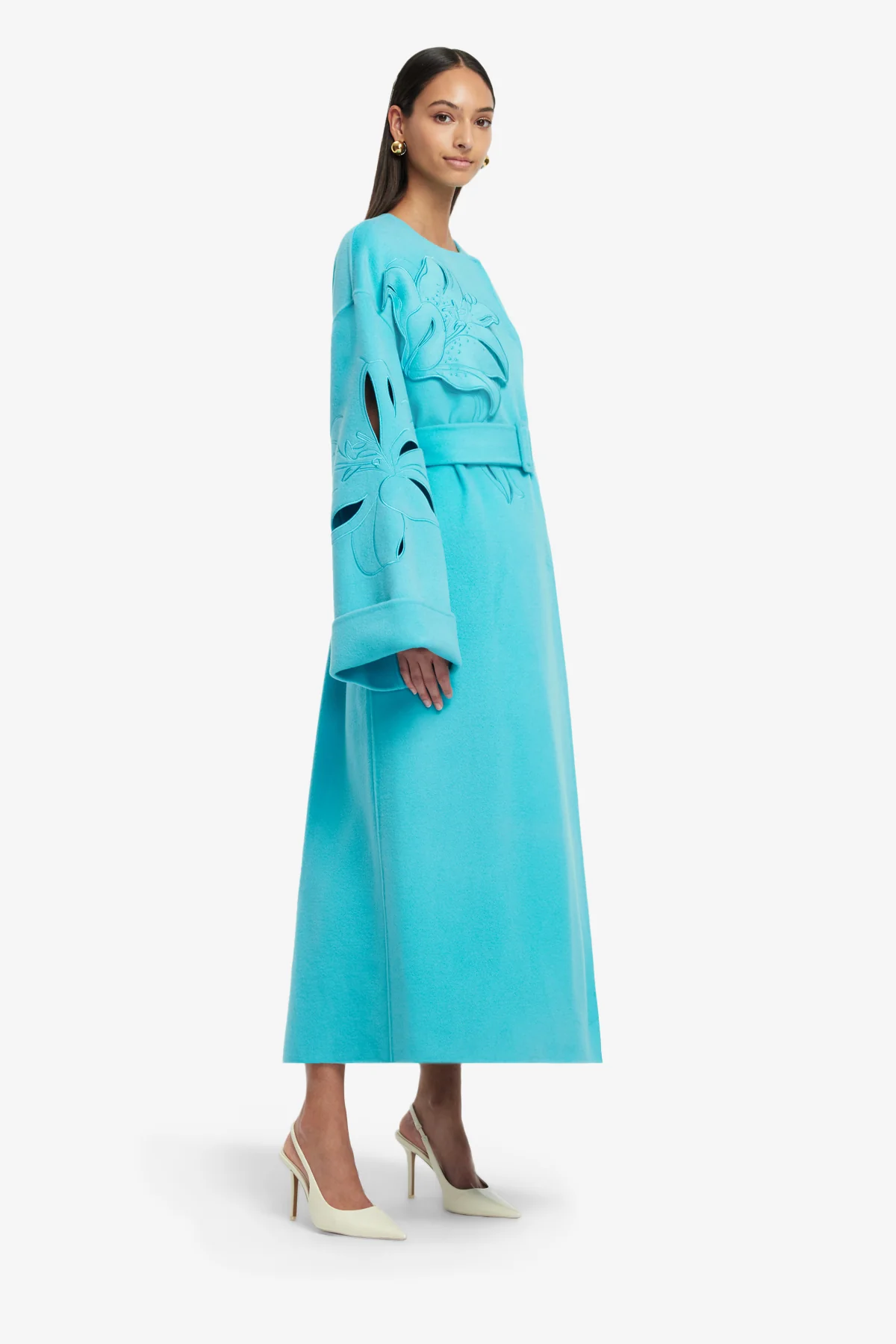 Celestine Appliqué Wool Coat - Aqua - Image 4