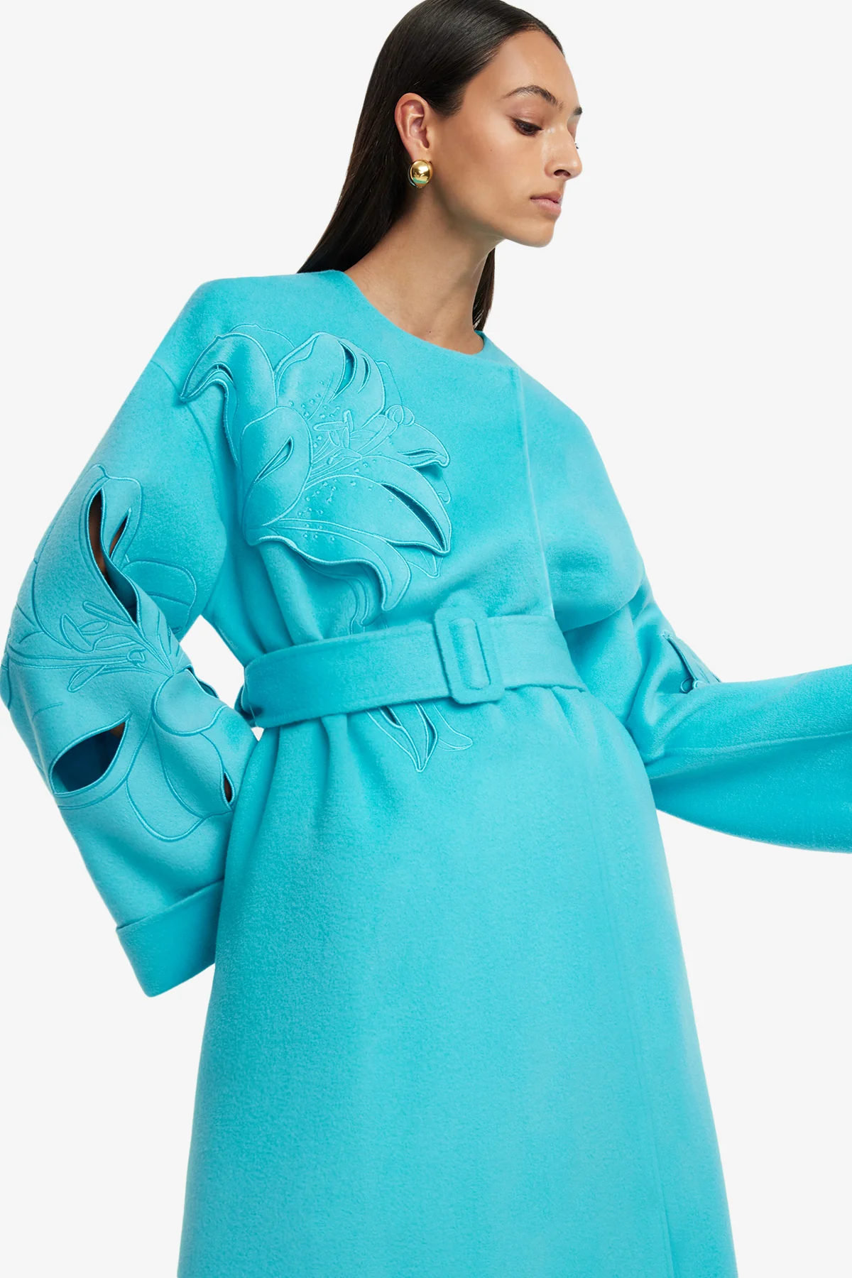 Celestine Appliqué Wool Coat - Aqua - Image 6