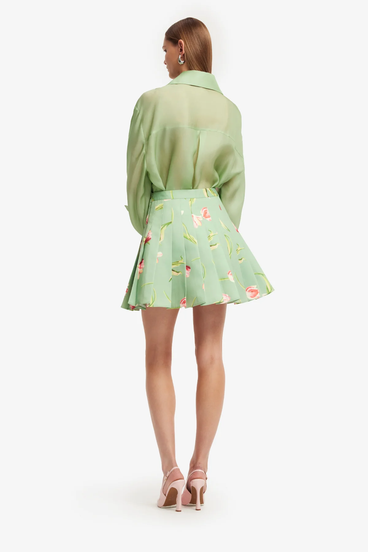 Christina Bow Blouse - Tulip Print in Green - Image 5