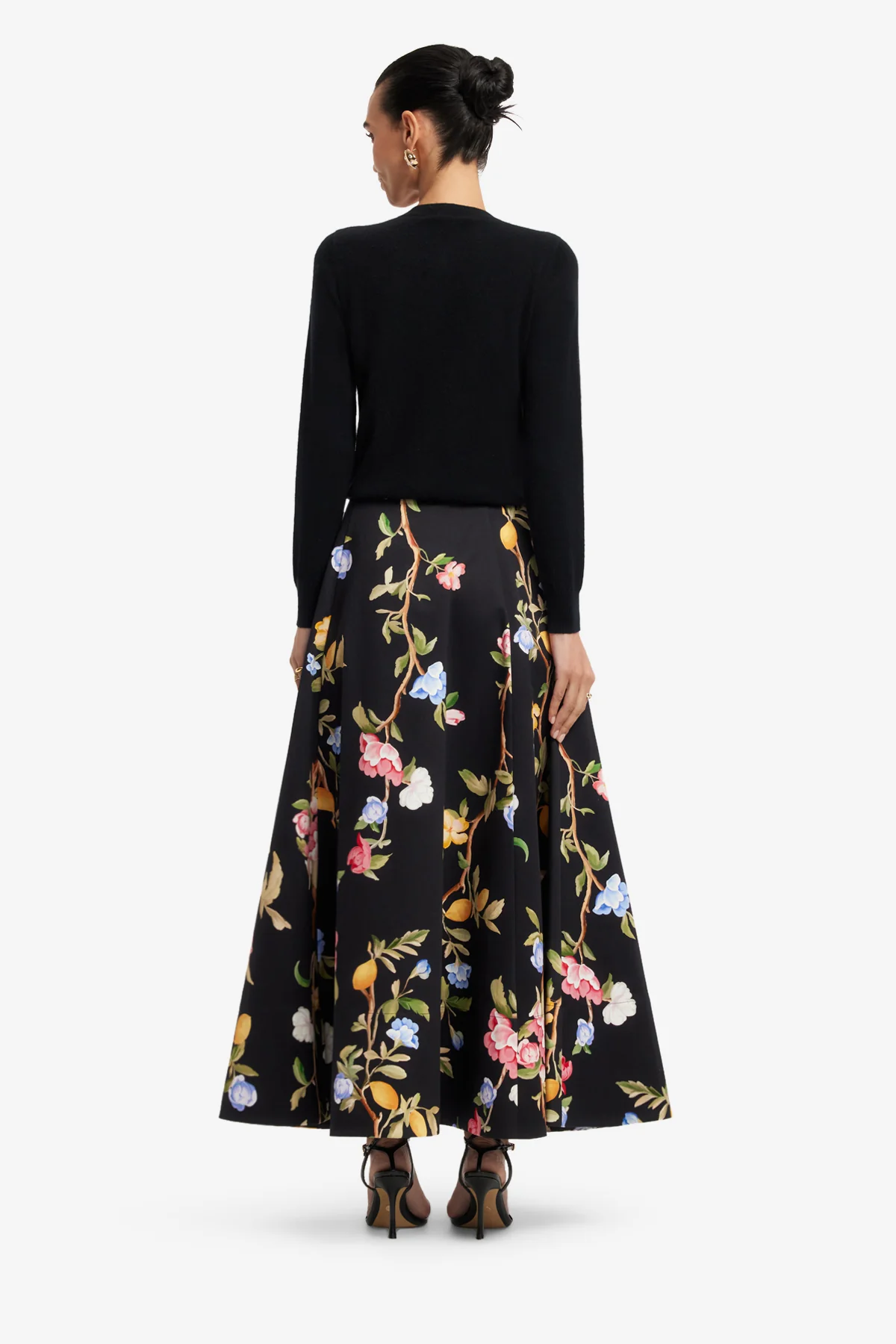 Claire Embellished Knit Cardigan - Lemon Vine Print in Ebony - Image 5