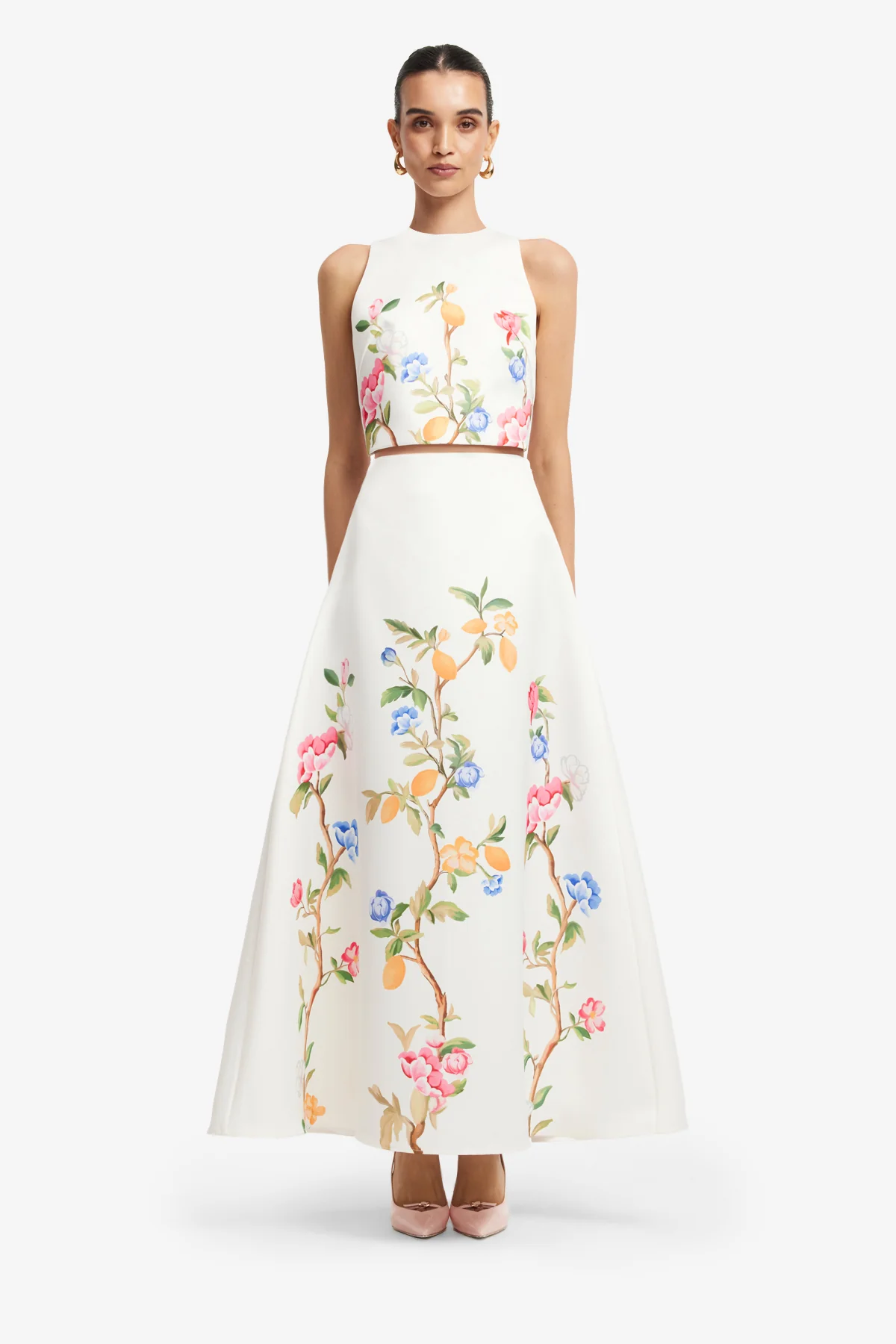Clara Maxi Skirt - Lemon Vine Print in Snow - Image 2