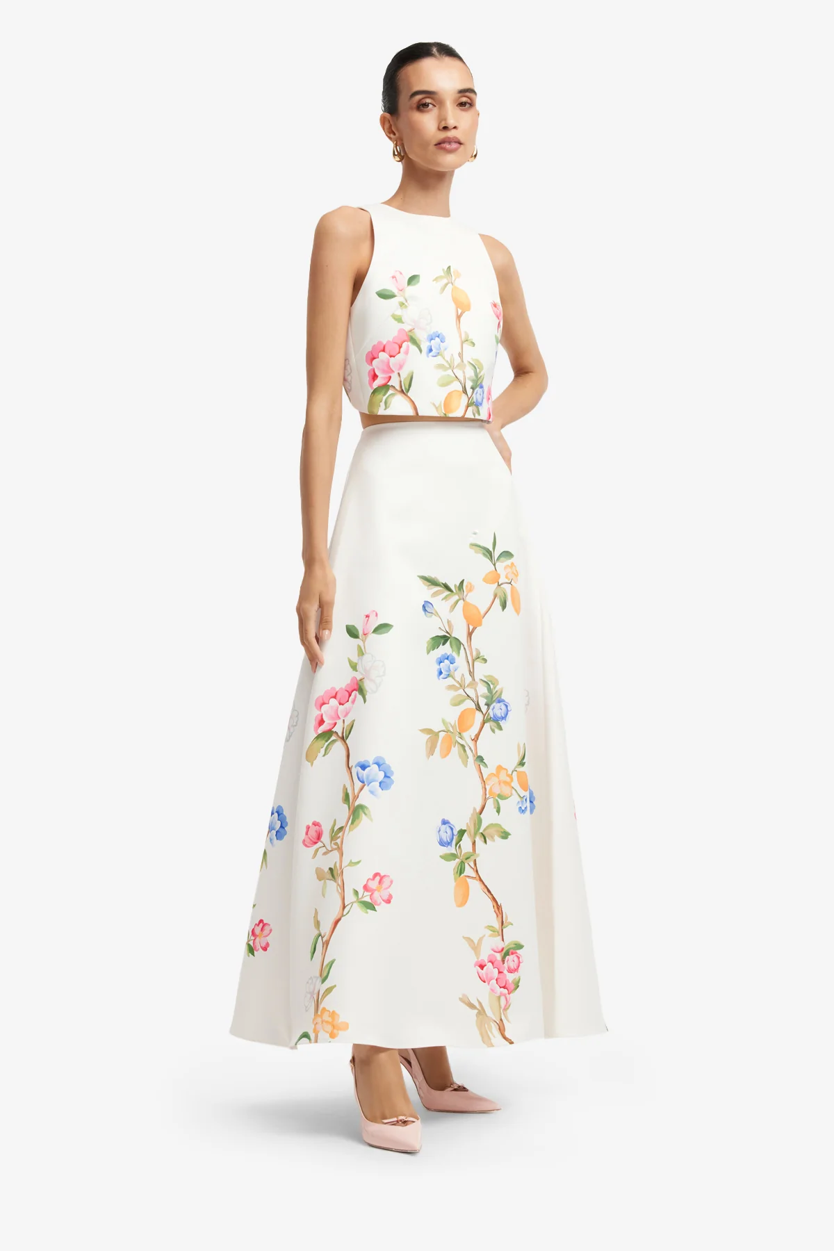 Clara Maxi Skirt - Lemon Vine Print in Snow - Image 4