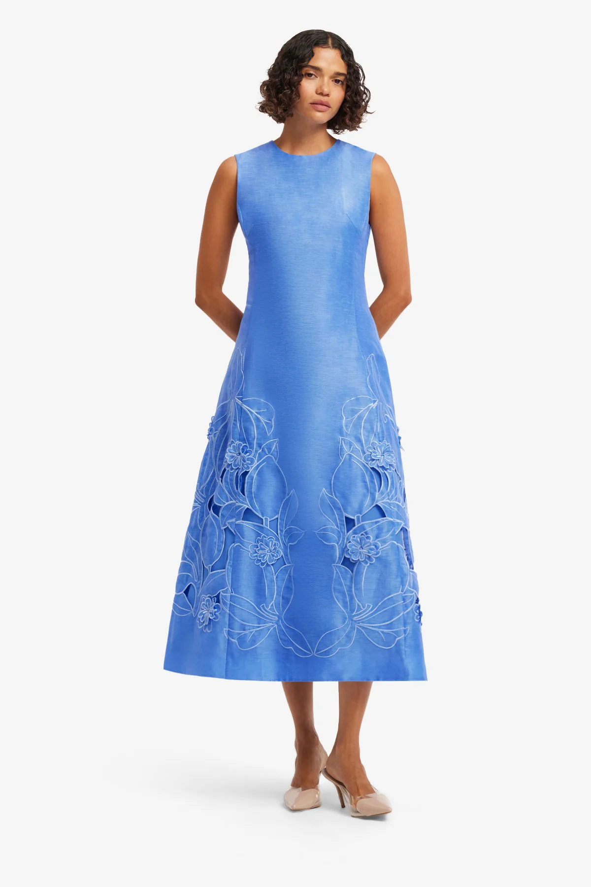 Cleo Appliqué Sleeveless Midi Dress - Azure - Image 3