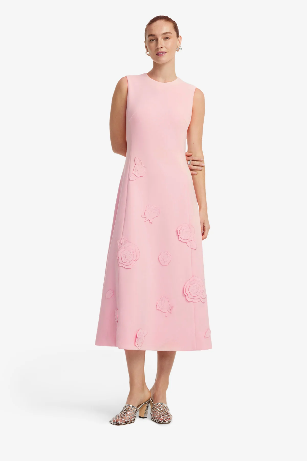 Cleo Appliqué Sleeveless Midi Dress - Blush Pink - Image 3
