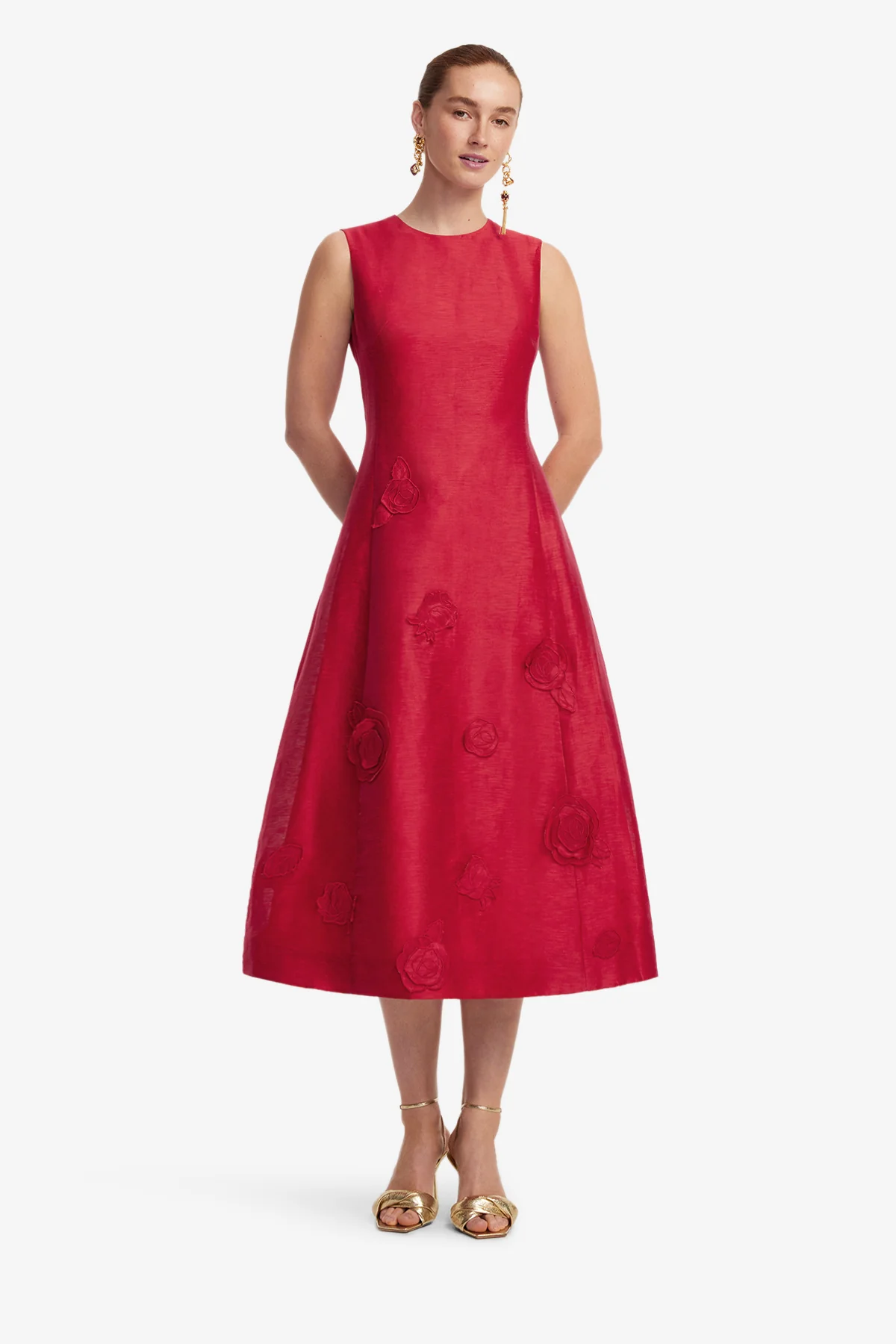 Cleo Appliqué Sleeveless Midi Dress - Scarlet - Image 3