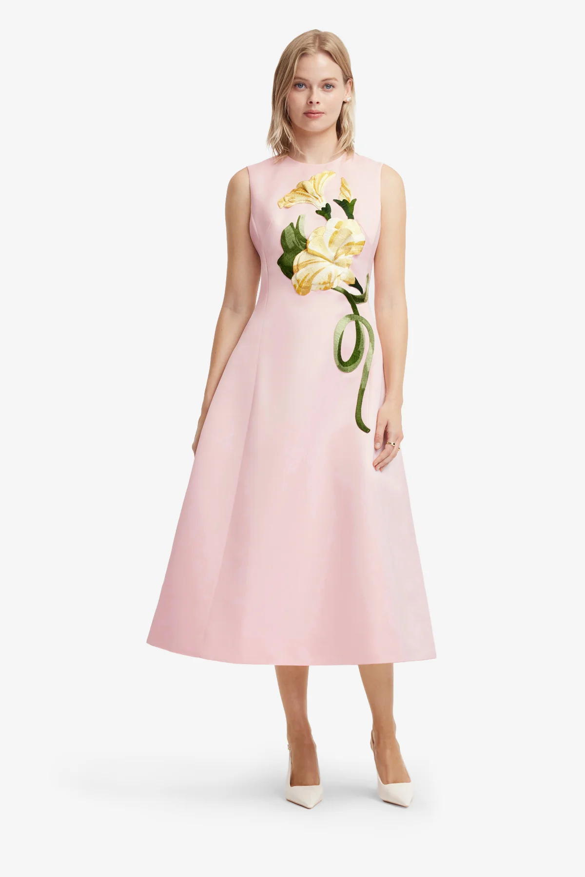 Cleo Appliqué Sleeveless Midi Dress - Vine Print in Pink - Image 3