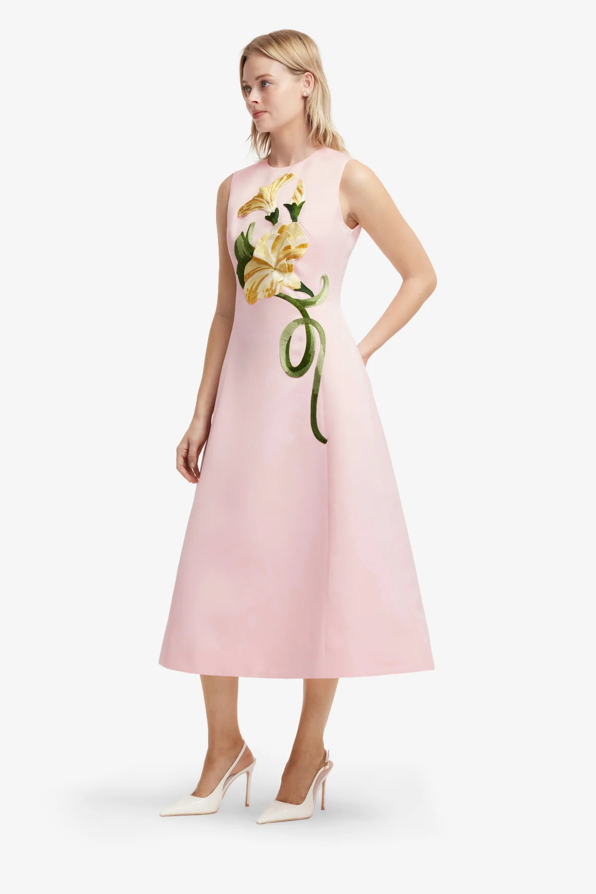 Cleo Appliqué Sleeveless Midi Dress - Vine Print in Pink - Image 4