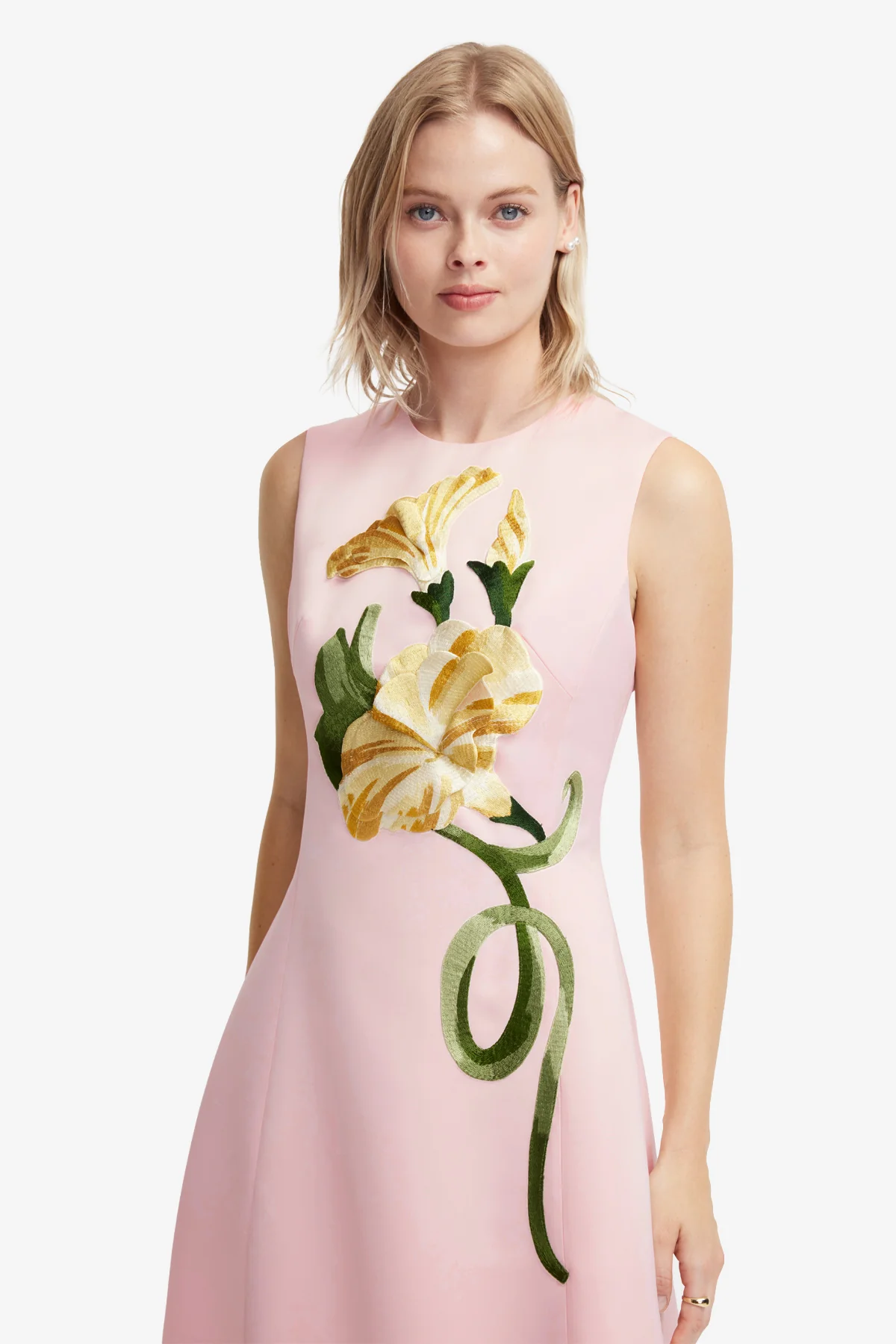 Cleo Appliqué Sleeveless Midi Dress - Vine Print in Pink - Image 6