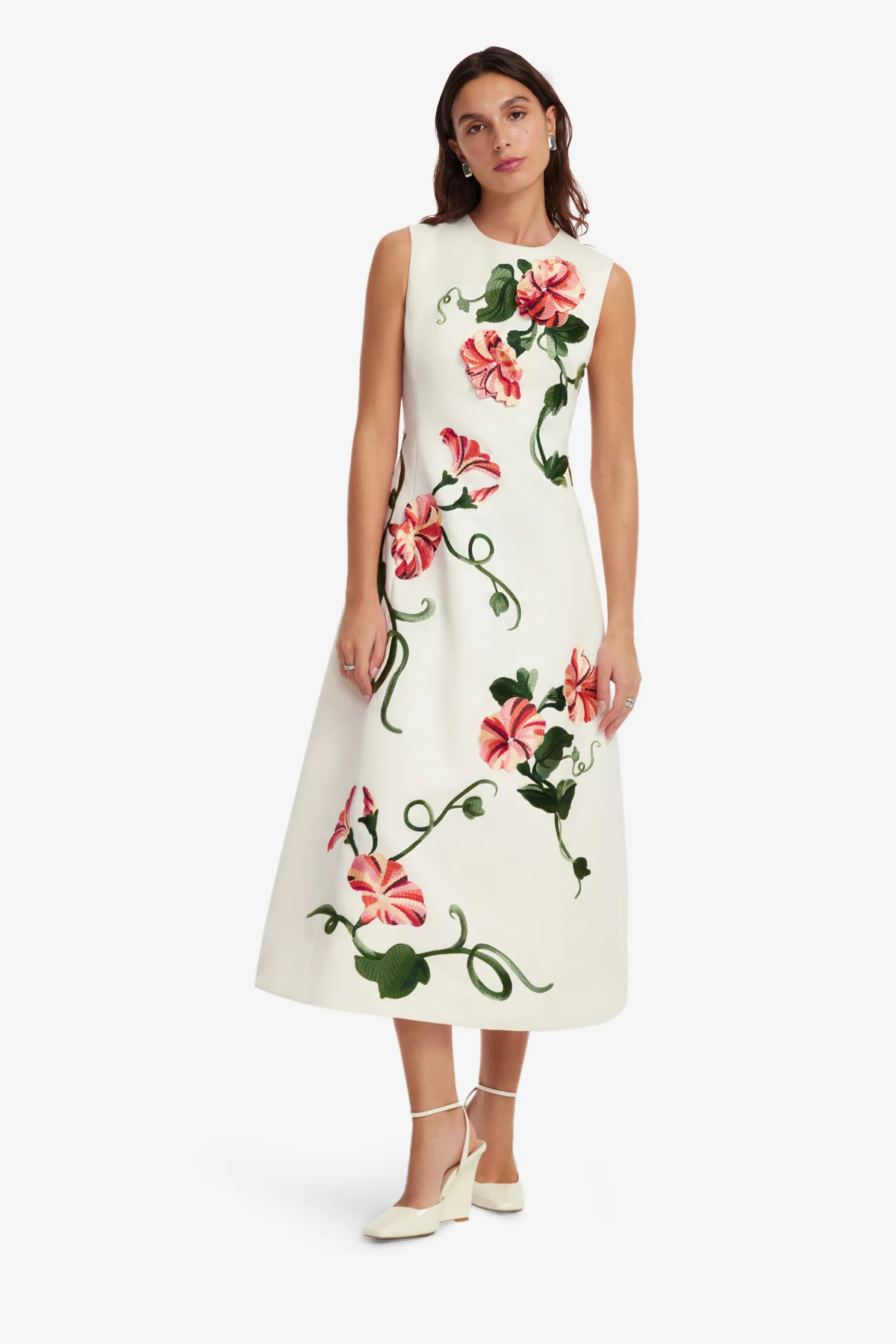 Cleo Appliqué Sleeveless Midi Dress - Vine Print in Snow - Image 3
