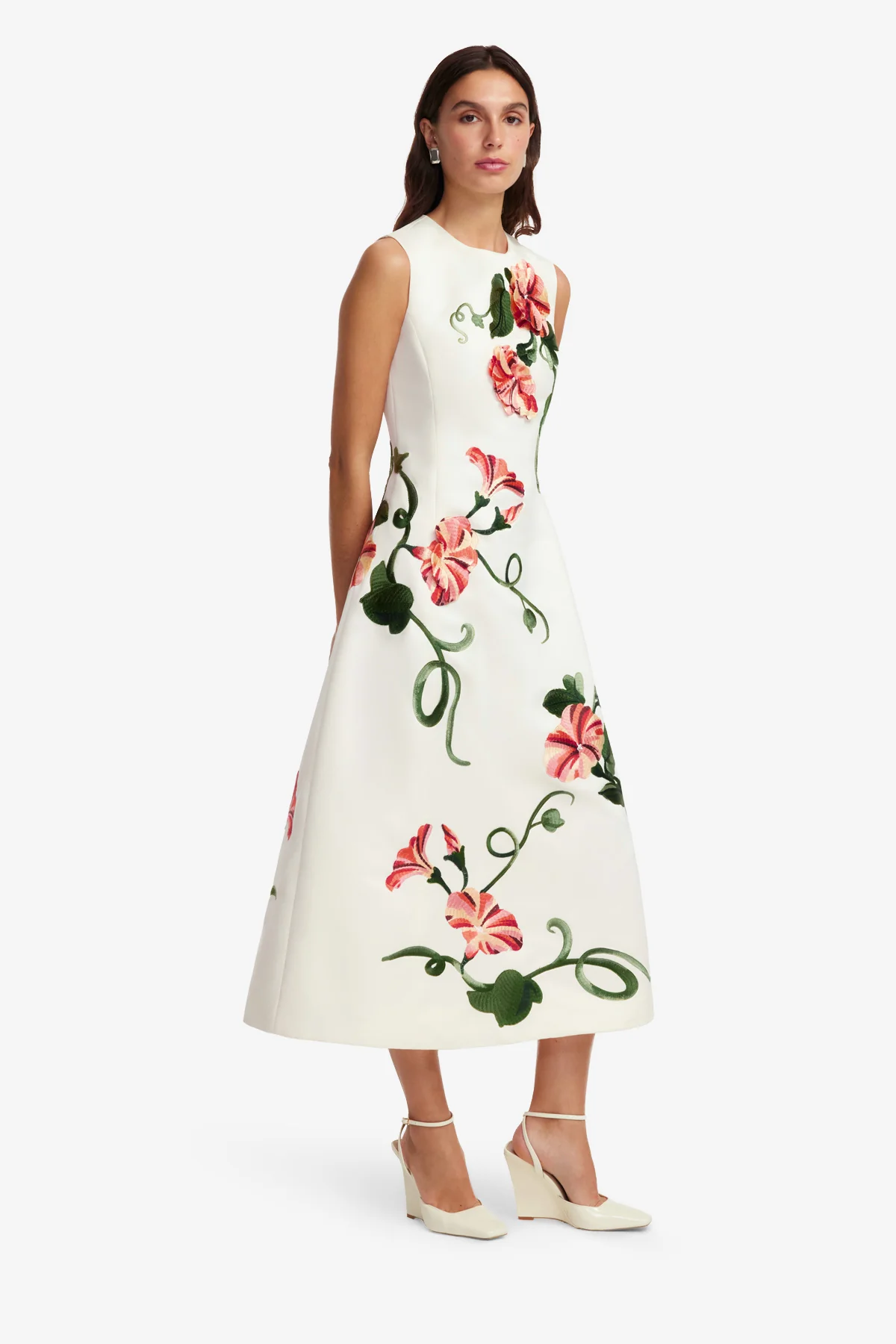 Cleo Appliqué Sleeveless Midi Dress - Vine Print in Snow - Image 4