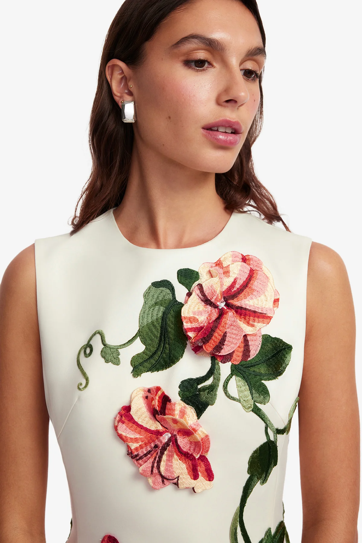 Cleo Appliqué Sleeveless Midi Dress - Vine Print in Snow - Image 6
