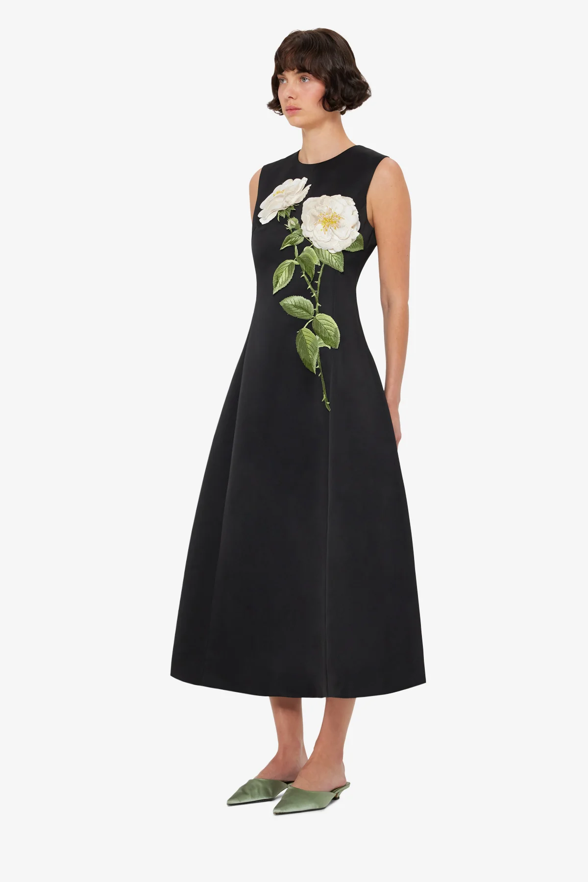 Cleo Embellished Sleeveless Midi Dress - White Rose Print - Image 4