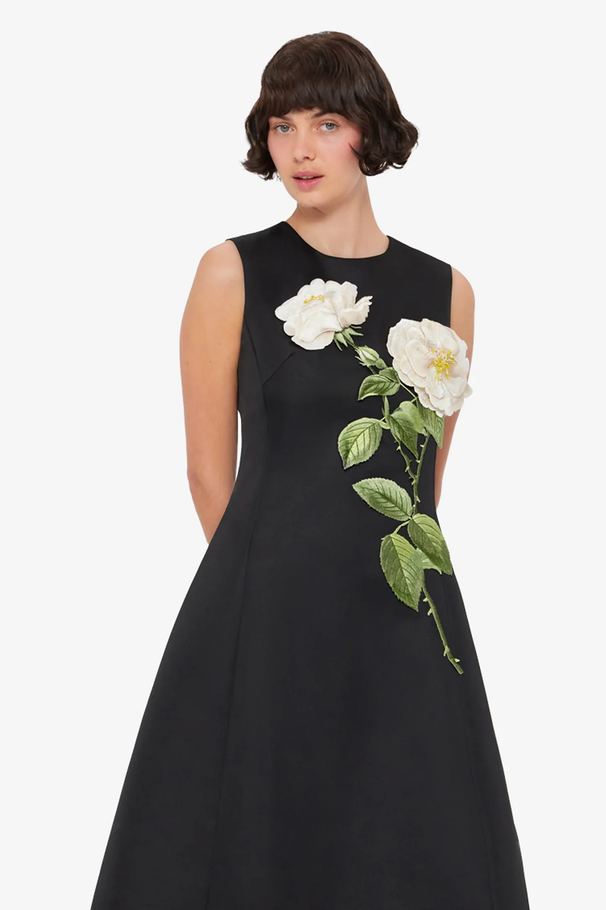 Cleo Embellished Sleeveless Midi Dress - White Rose Print - Image 6