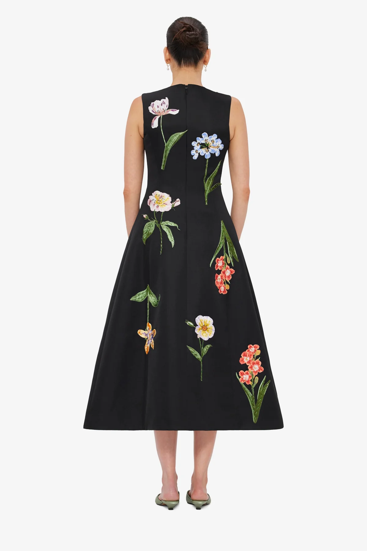 Cleo Embroidered Sleeveless Midi Dress - Botanical Print in Ebony - Image 5