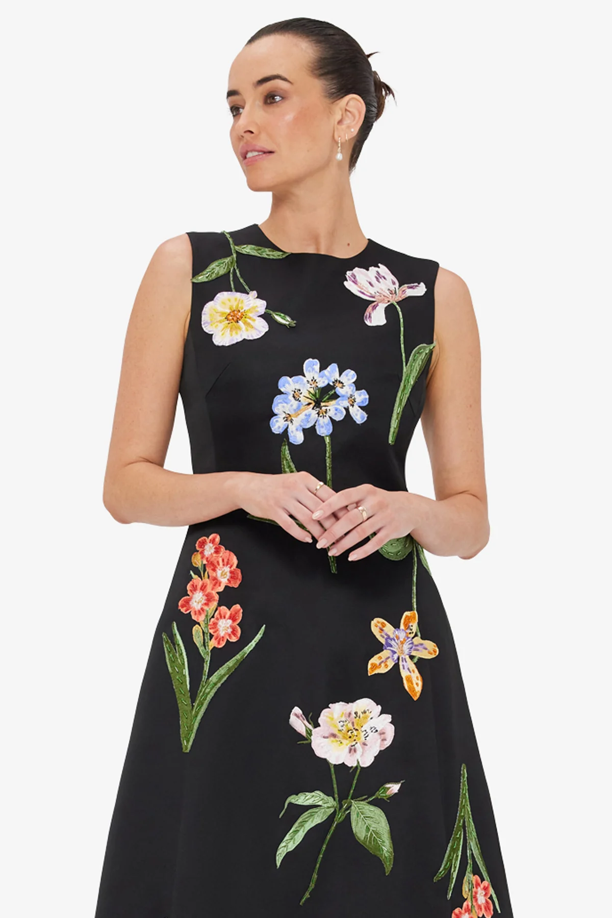 Cleo Embroidered Sleeveless Midi Dress - Botanical Print in Ebony - Image 6
