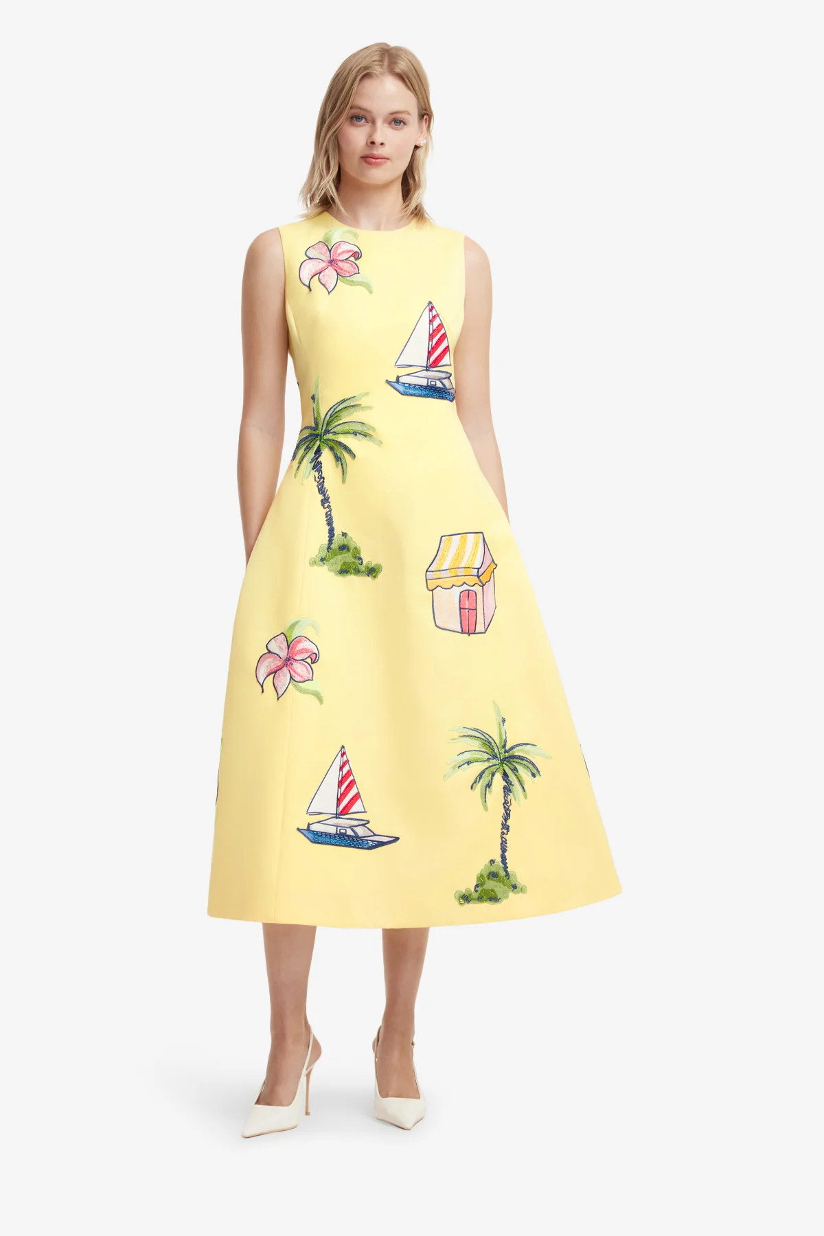 Cleo Embroidered Sleeveless Midi Dress - Havana Print - Image 3