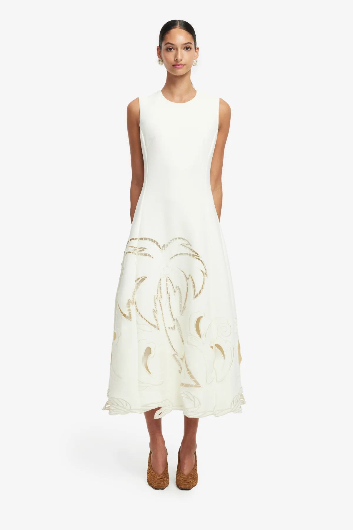 Cleo Palm Sleeveless Midi Dress - Vanilla - Image 2