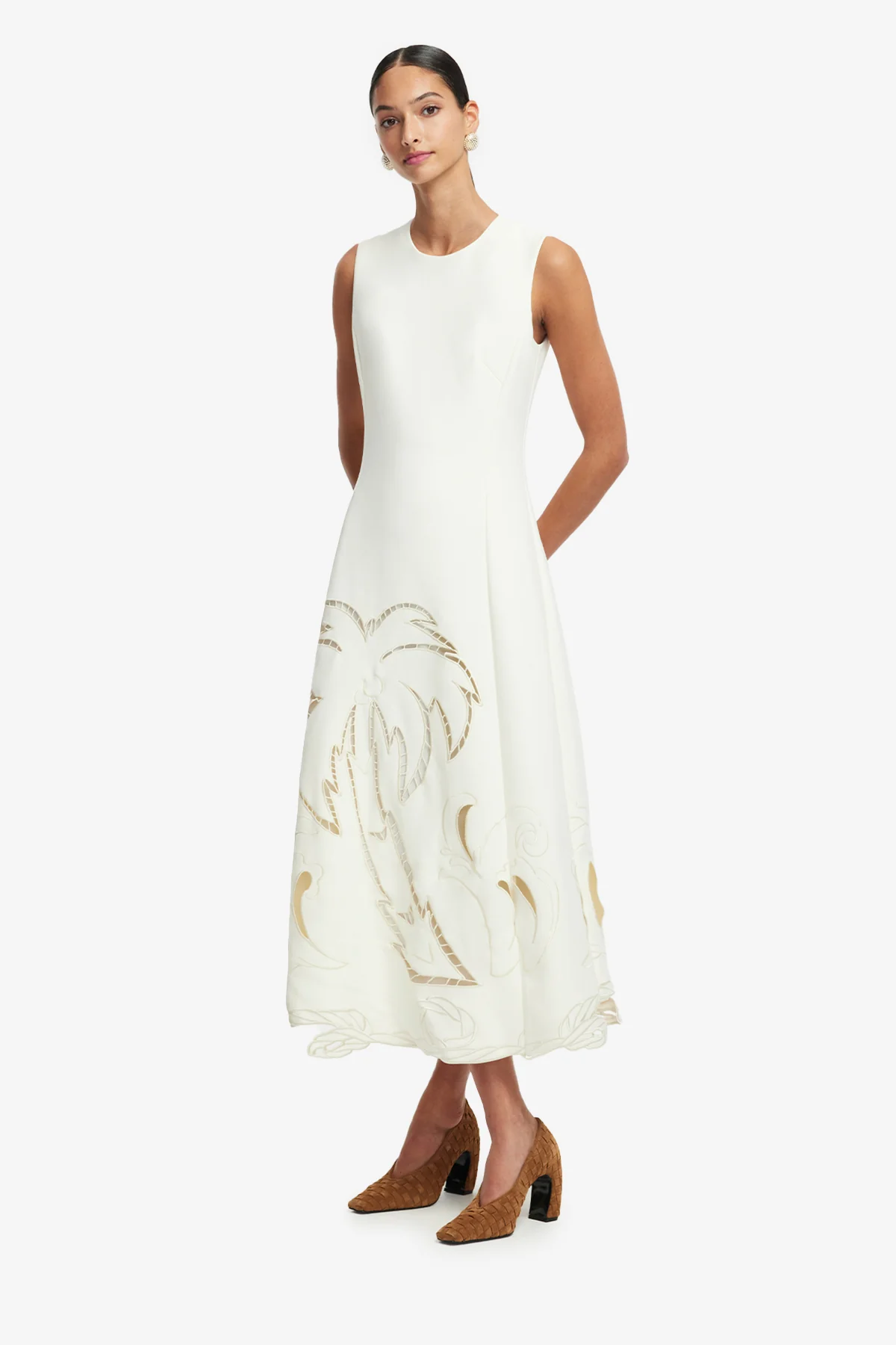 Cleo Palm Sleeveless Midi Dress - Vanilla - Image 3