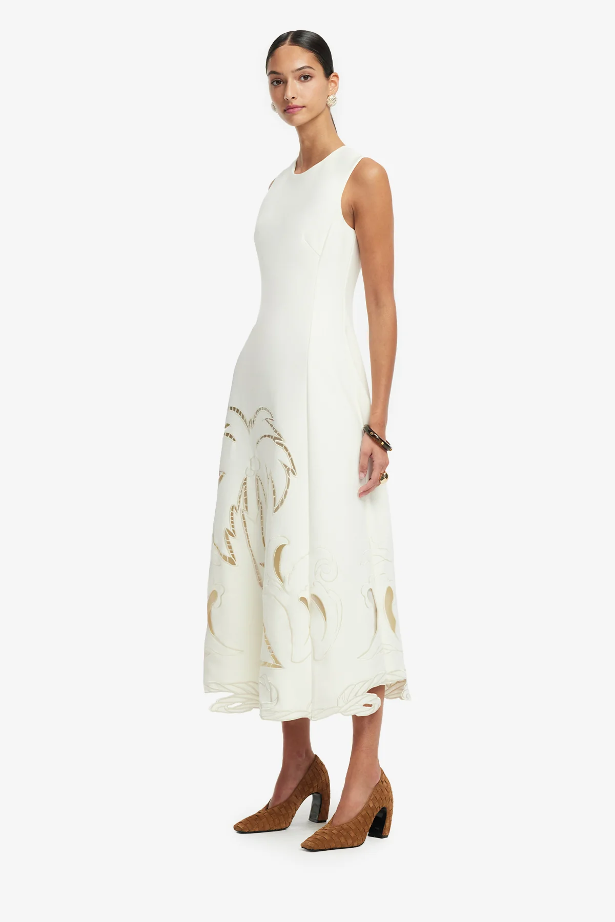 Cleo Palm Sleeveless Midi Dress - Vanilla - Image 4
