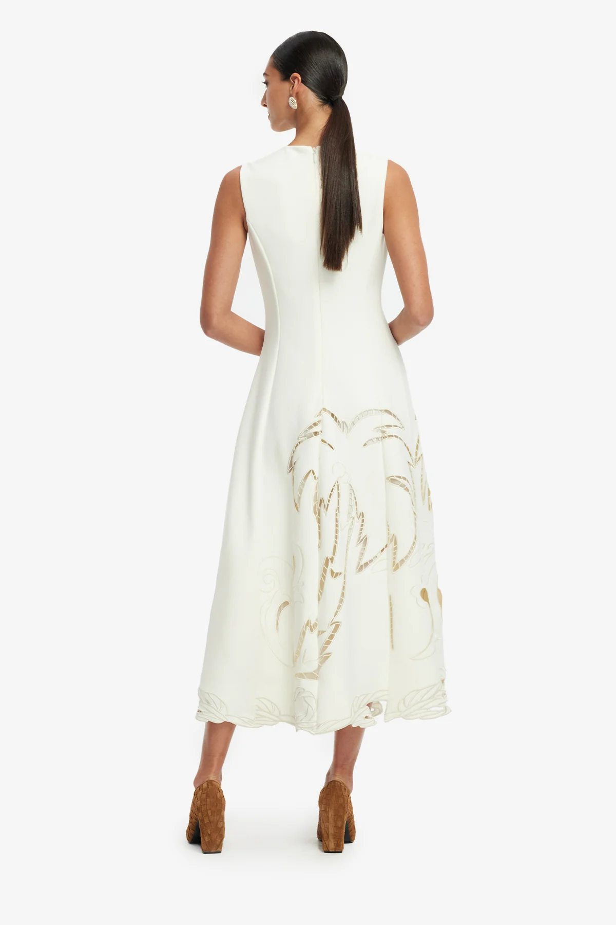 Cleo Palm Sleeveless Midi Dress - Vanilla - Image 5