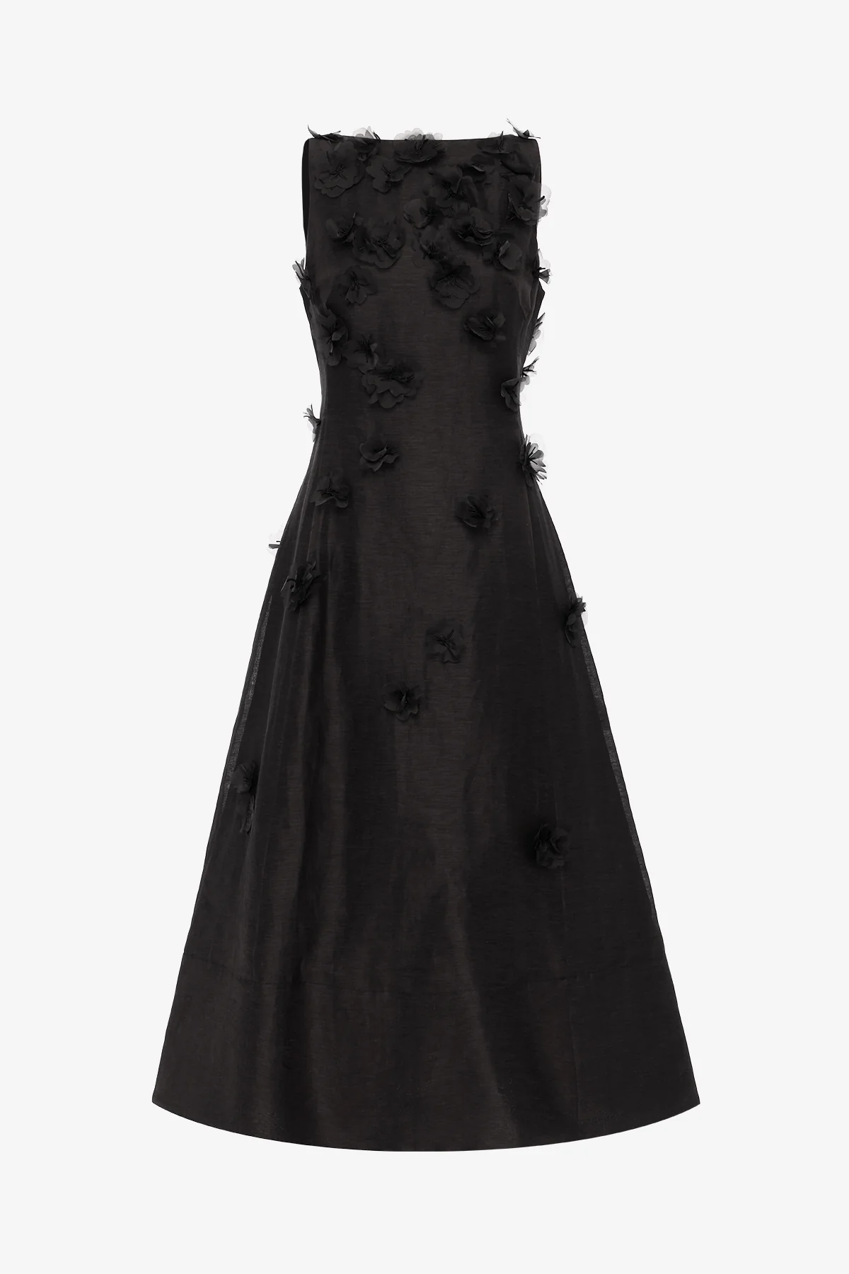 Cleo Petal Sleeveless Midi Dress - Ebony