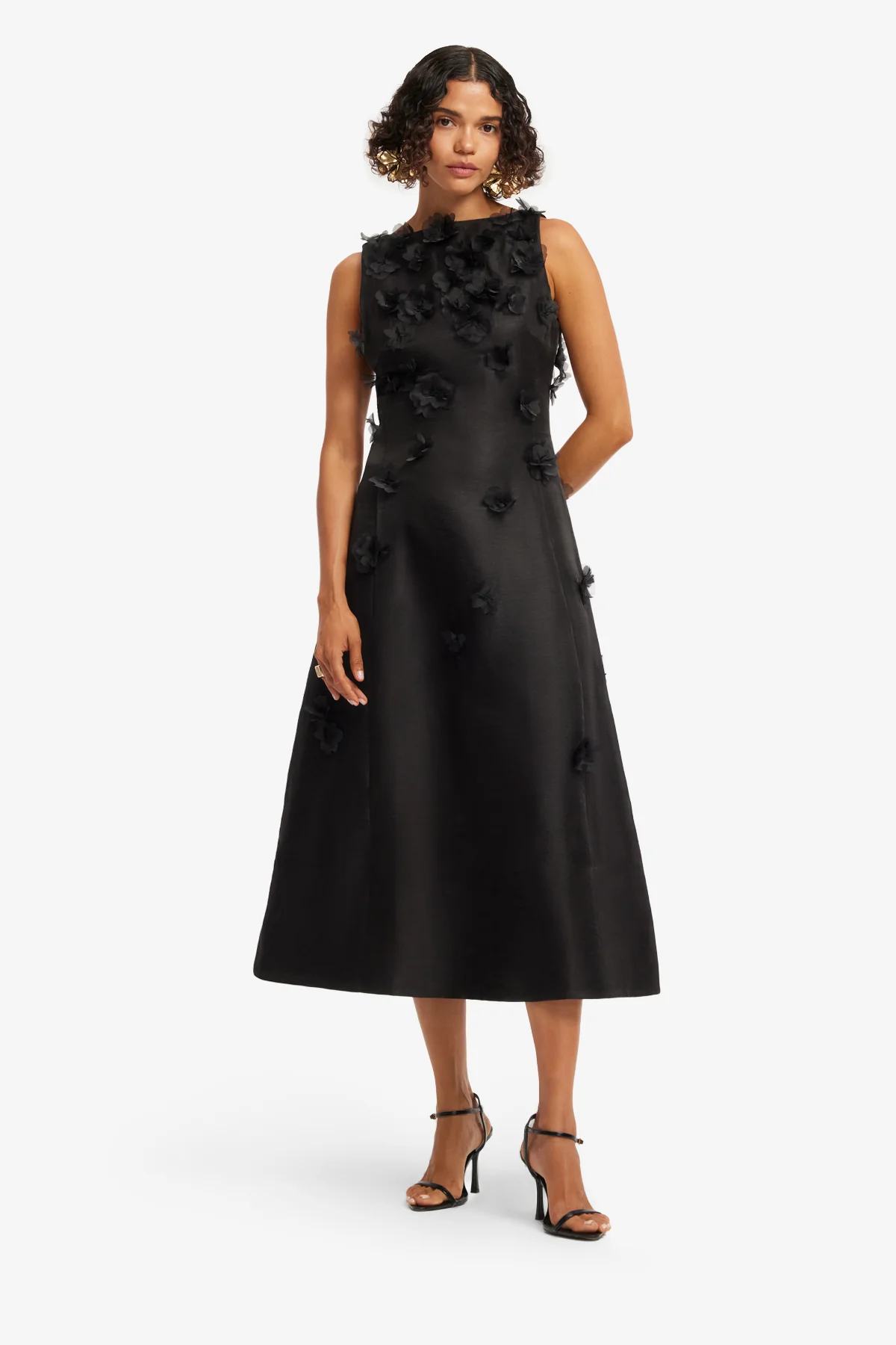 Cleo Petal Sleeveless Midi Dress - Ebony - Image 3