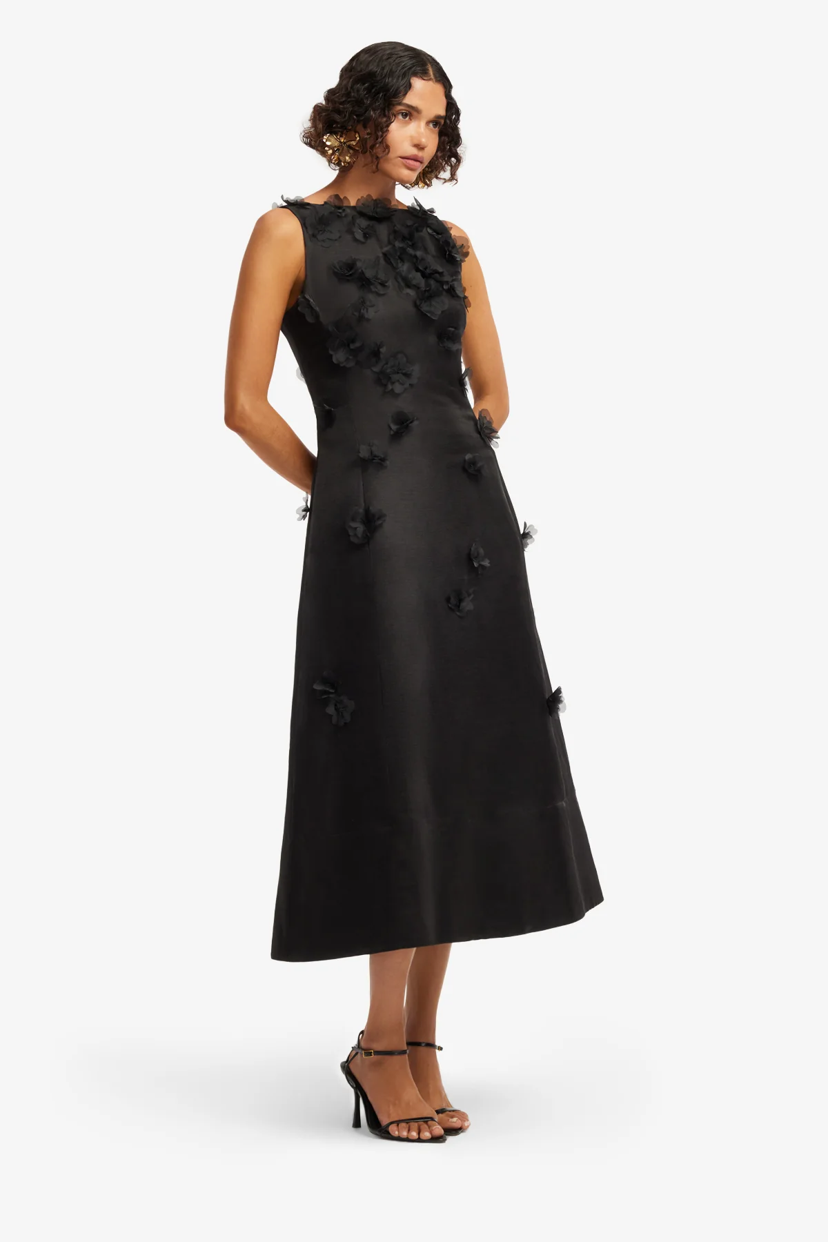Cleo Petal Sleeveless Midi Dress - Ebony - Image 4